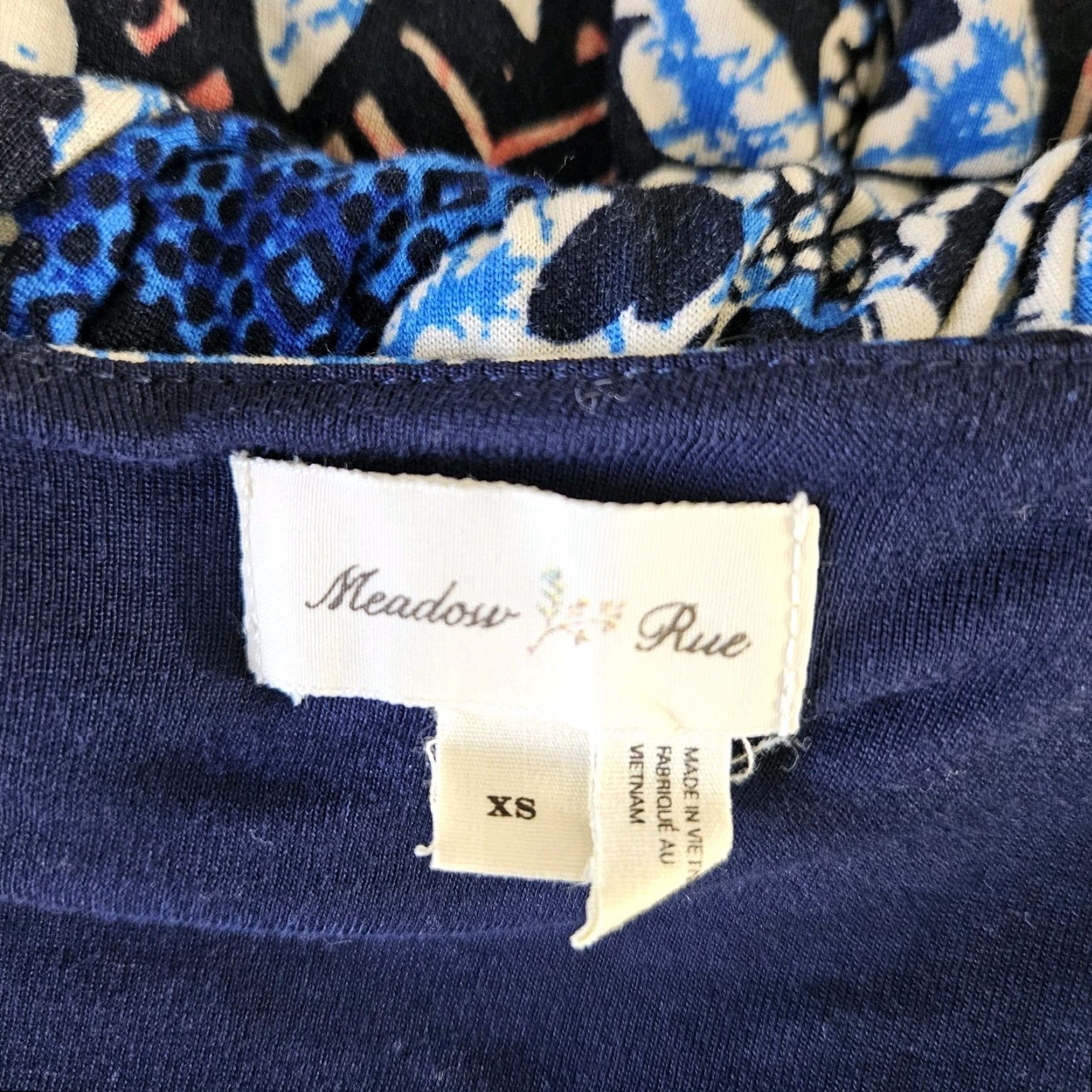 Vintage Meadow Rue Womens Dress XS Blue Floral Rayon Scoop Neck Short Sleeve Knee Length Size XS / US 0-2 / IT 36-38 - 5 Thumbnail