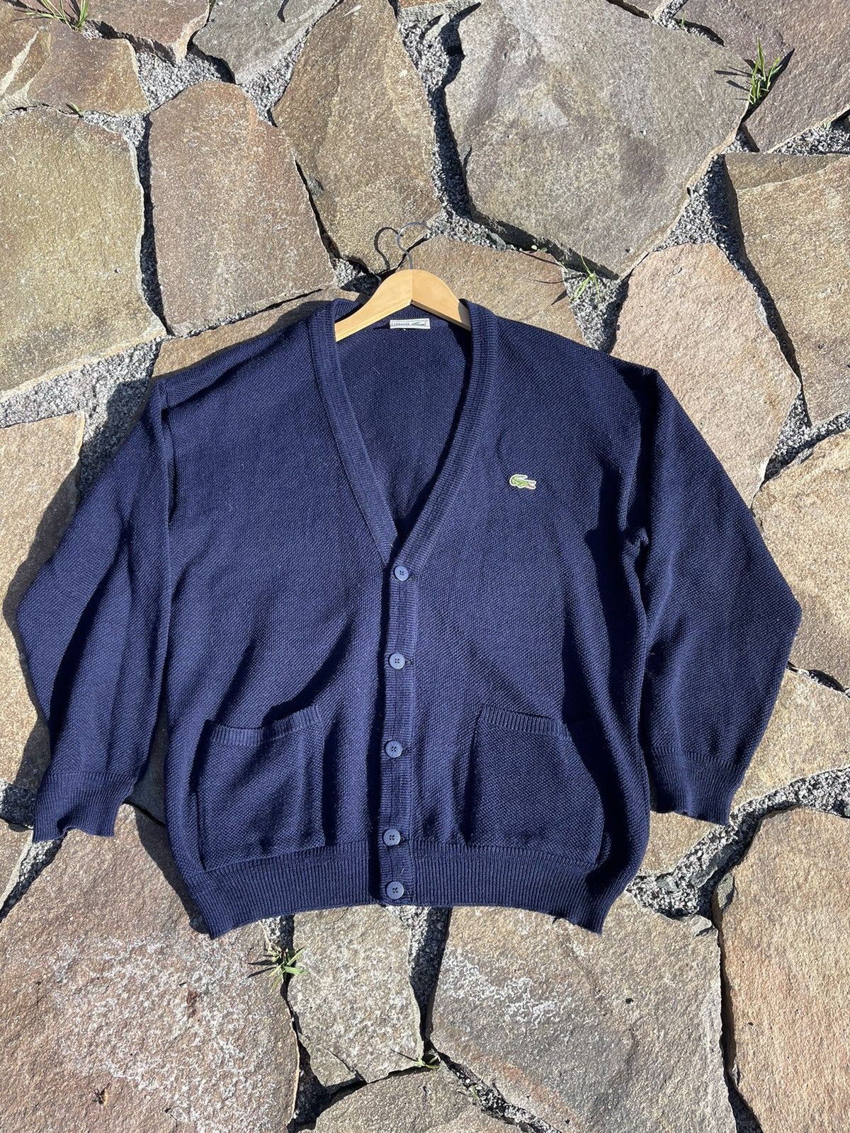 Lacoste 90’s Lacoste logo wool navy cardigan made in France vintage Size US XL / EU 56 / 4 - 4 Thumbnail