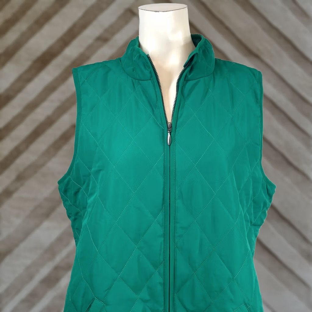 Coldwater Creek Coldwater Creek Womens Quilted Vest Emerald Green Diamond Stitch Zip Up L Size L / US 10 / IT 46 - 1 Thumbnail