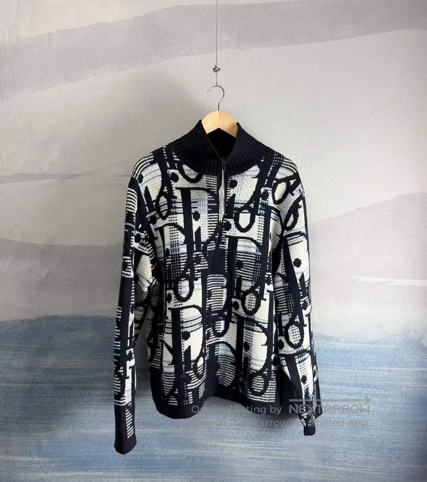 Dior Dior Navy Blue Full Print High Neck Wool Sweater| Size US XL / EU 56 / 4 - 1 Thumbnail