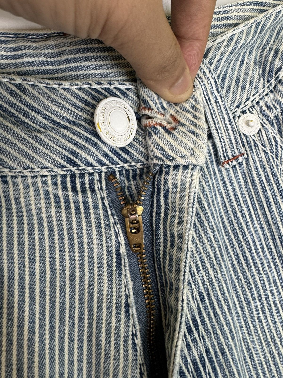Hysteric Glamour × Japanese Brand Distressed Striped Patches i ❤️ Copper Smith Denim Jeans Size US 31 - 15 Thumbnail