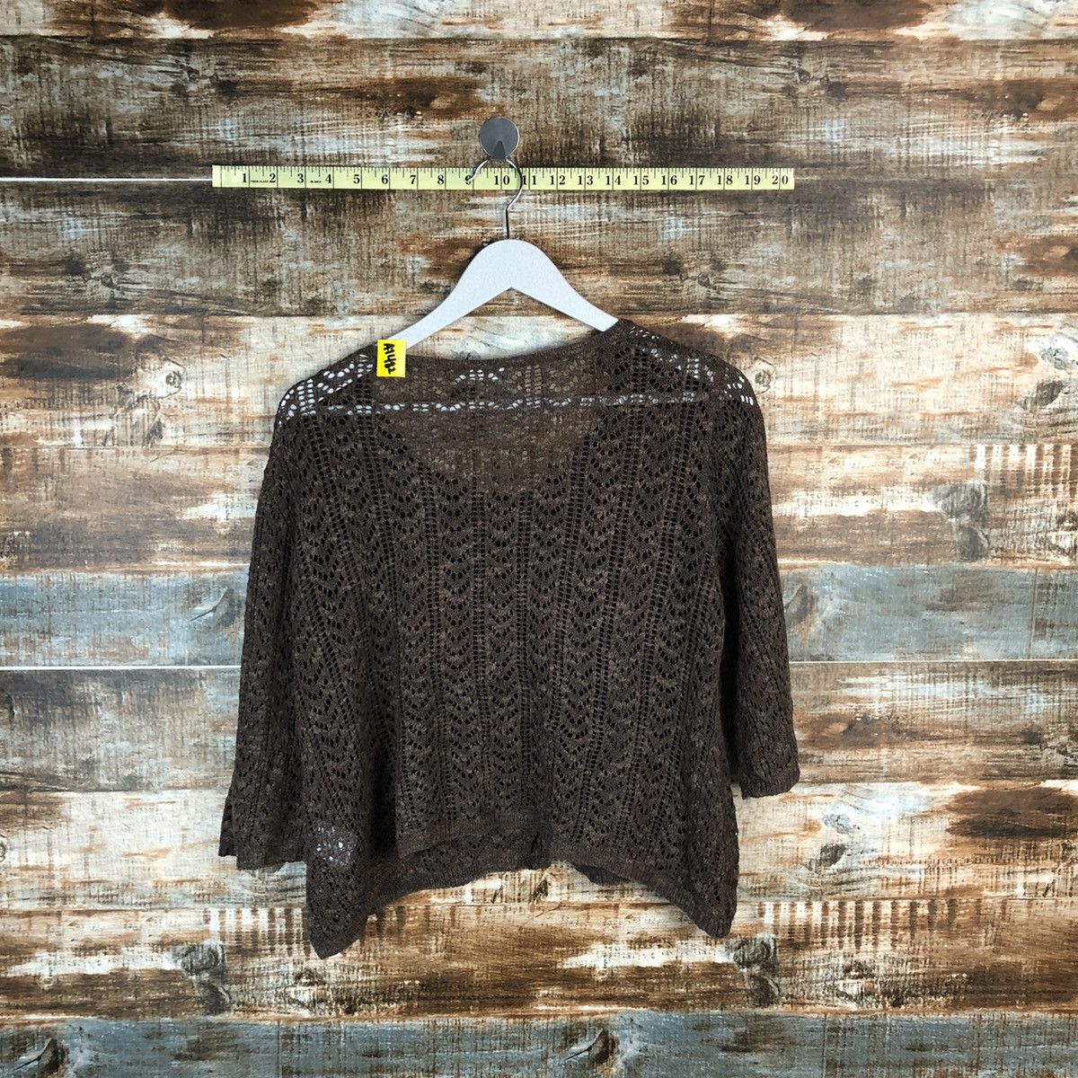Japanese Brand Lemiore Brown crochet mesh net Cardigan Knitwear #A1482 Size M / US 6-8 / IT 42-44 - 12 Thumbnail
