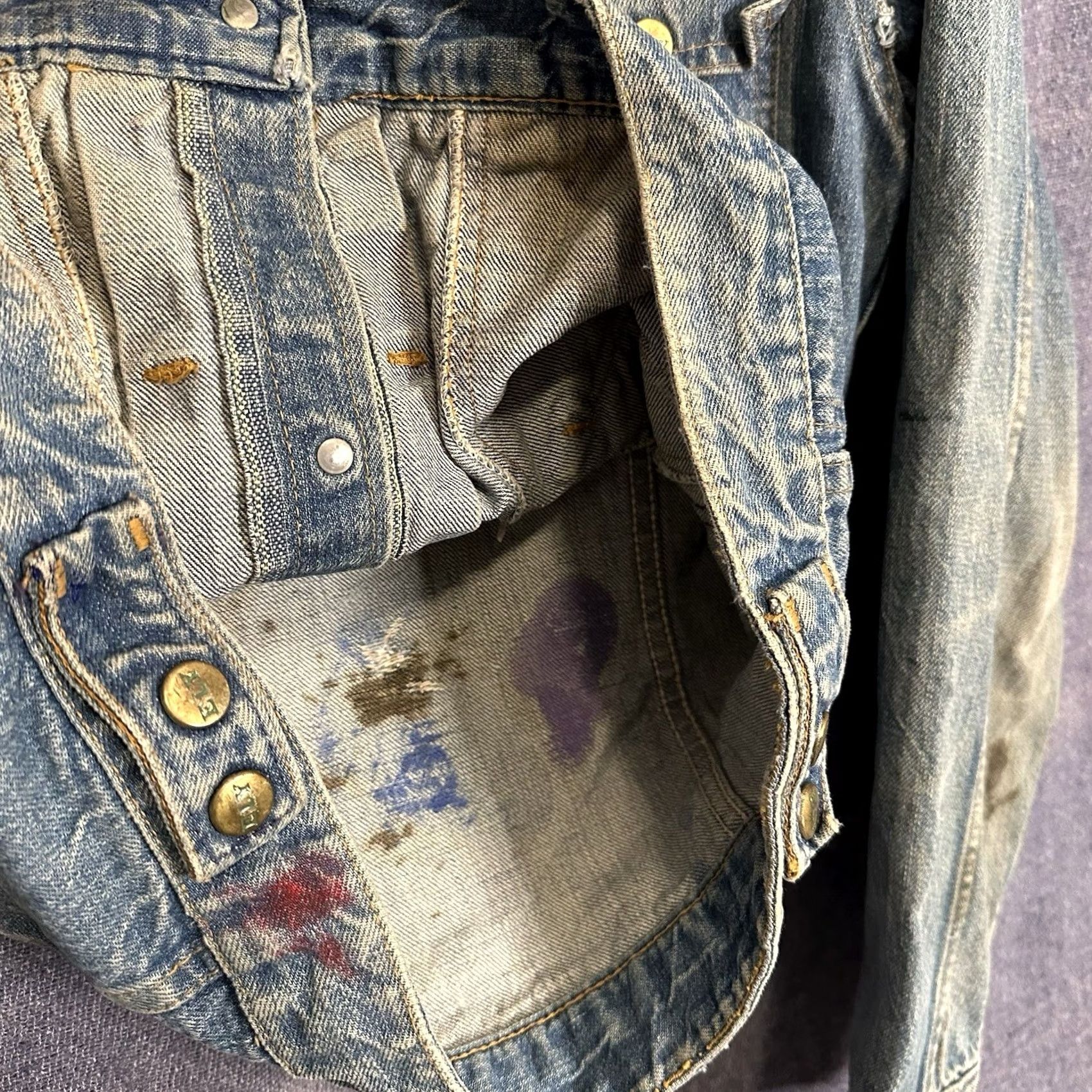 Vintage Vtg Ely Cattleman Denim Jacket M Blue Hand Painted Distressed 60/70s Pleated Look Hippy Womens Jacket Size M / US 6-8 / IT 42-44 - 3 Thumbnail