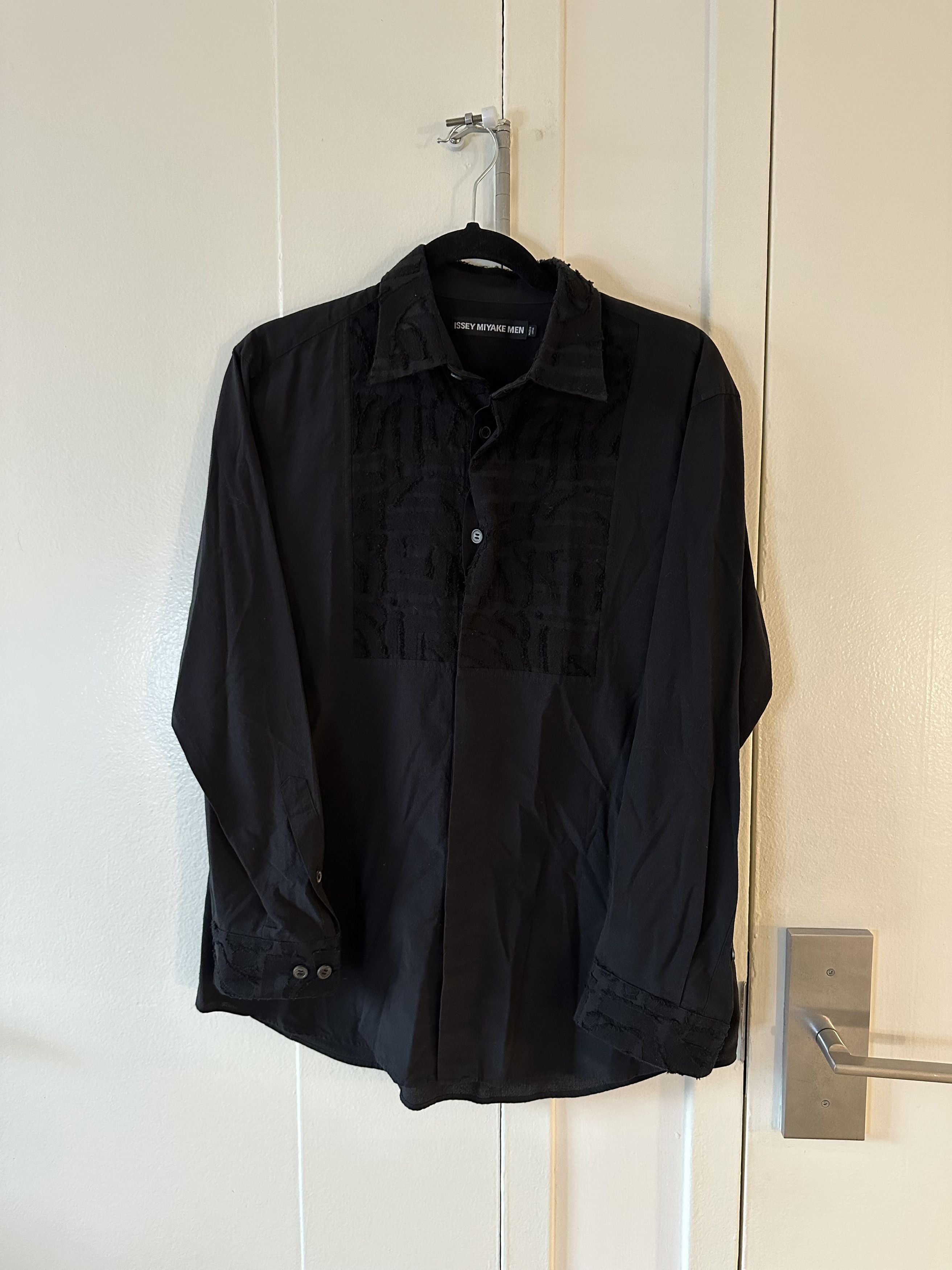 image of Issey Miyake Textured Quarter Button Up Shirt in Black, Men's (Size Medium)