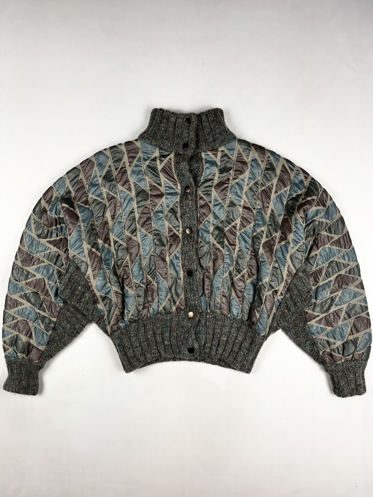 Issey Miyake 1980s Archived Quilted Pattern Wool Knit Jacket Size US L / EU 52-54 / 3 - 2 Thumbnail