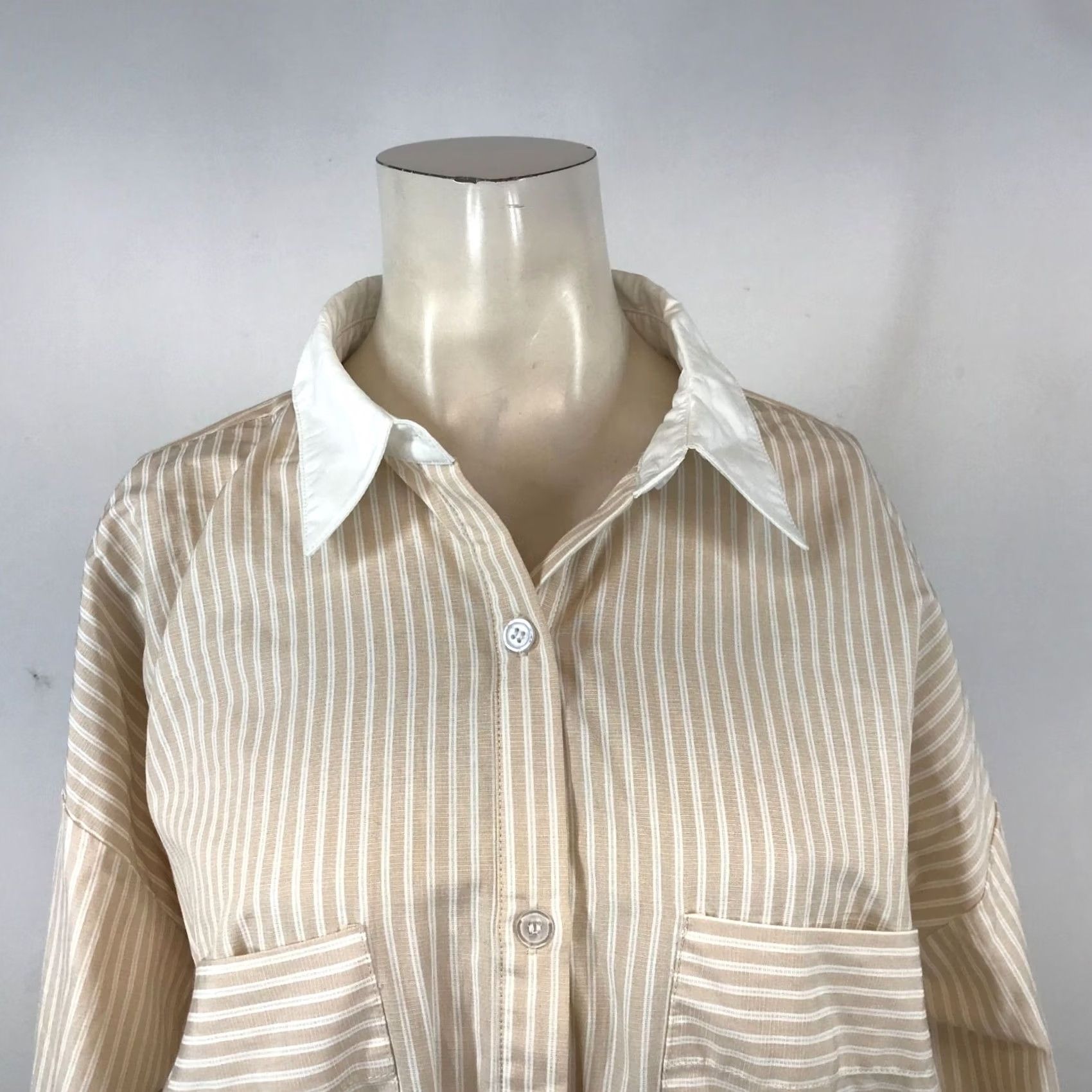 Vintage SANS SOUCI SHIRT TAN WOMEN'S XL GATHERED WAIST COTTON BLEND BUTTON COLLARED Size XL / US 12-14 / IT 48-50 - 3 Thumbnail