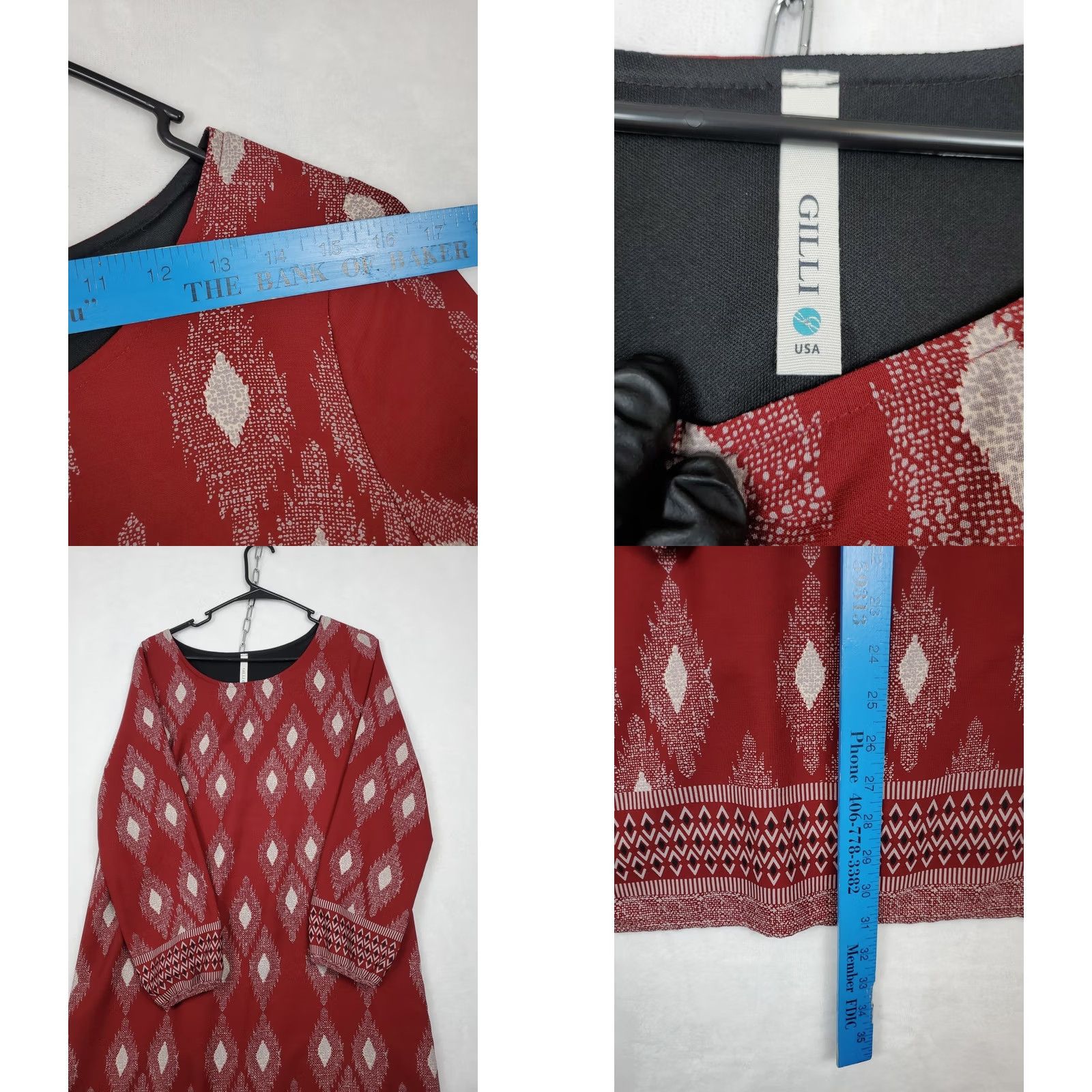 Vintage VINTAGE Gilli Tunic Mini Dress Maroon All Over Southwestern Print Boho Festival M Made USA Size M / US 6-8 / IT 42-44 - 8 Thumbnail