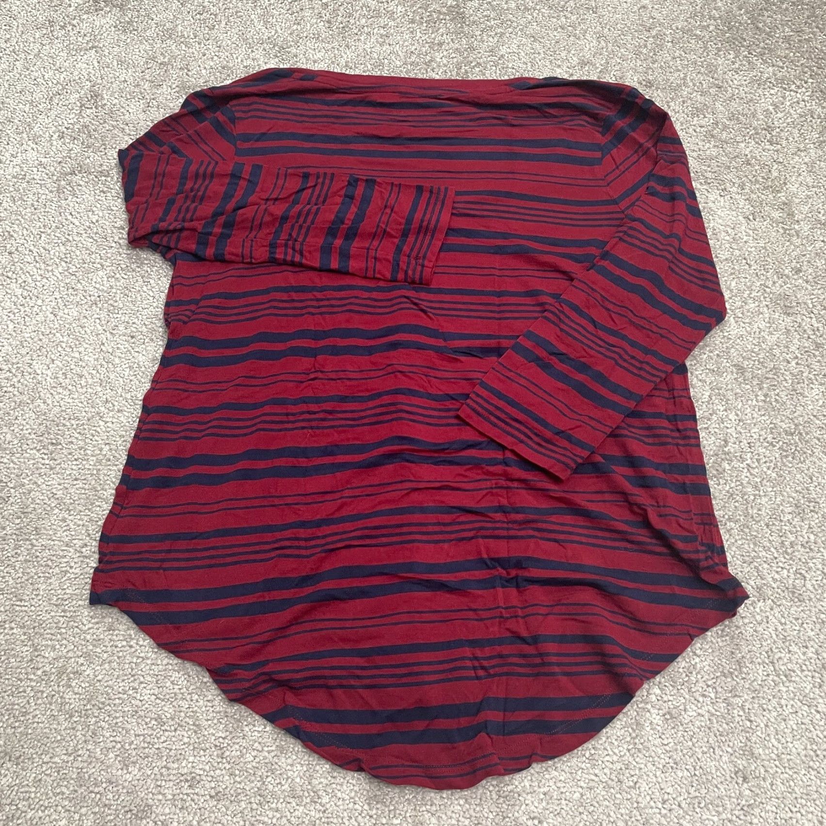 Merona Merona Tunic Top Womens Small Red Blue Striped V-Neck Long Sleeve Pocket Casual Shirt Size S / US 4 / IT 40 - 2 Thumbnail