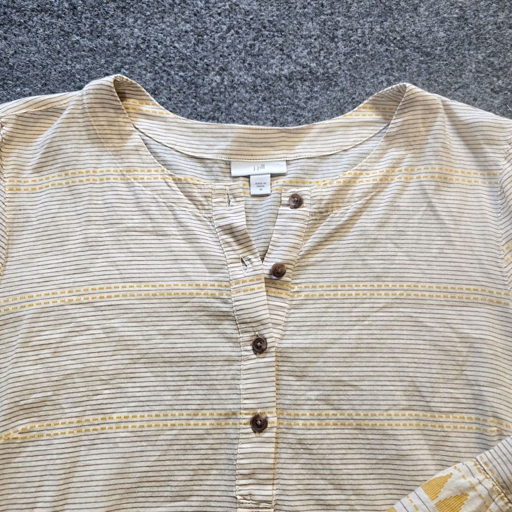 J. Jill J. Jill Top Womens M Tan Yellow Striped Flare Sleeve Cotton Boho Casual Shirt Size M / US 6-8 / IT 42-44 - 2 Thumbnail
