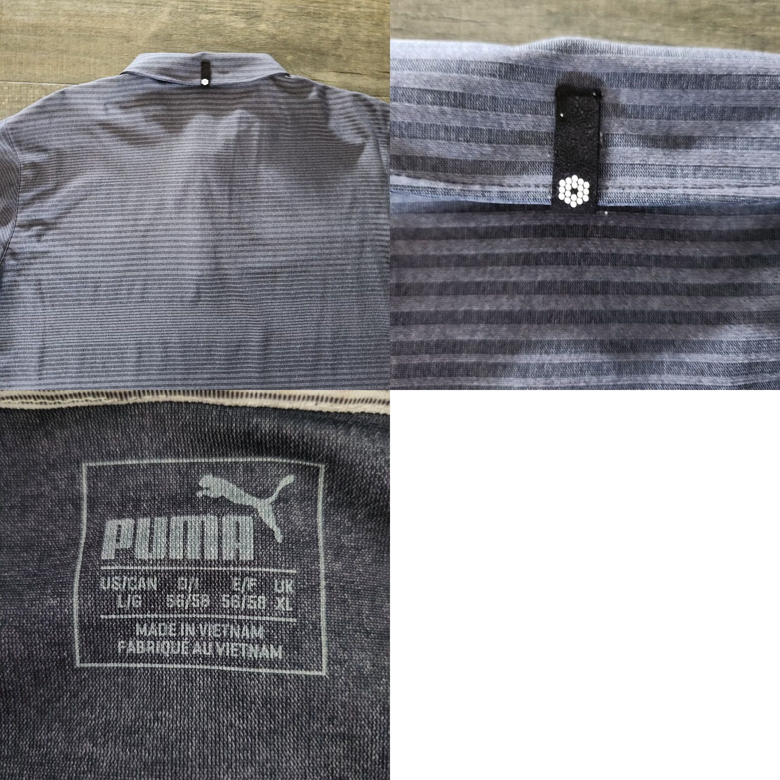 Puma PUMA Golf Polo Mens Large Blue Striped Logo Cell Performance Shirt Polo Mens L Blue Striped Golf Size US L / EU 52-54 / 3 - 8 Thumbnail