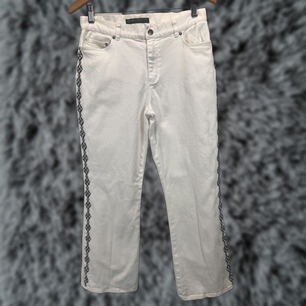 Ralph Lauren Lauren Ralph Lauren Women’s LRL Ivory Jeans Sz 10 Petite GUC Beaded Bootcut Size 32" / US 10 / IT 46 - 1 Thumbnail