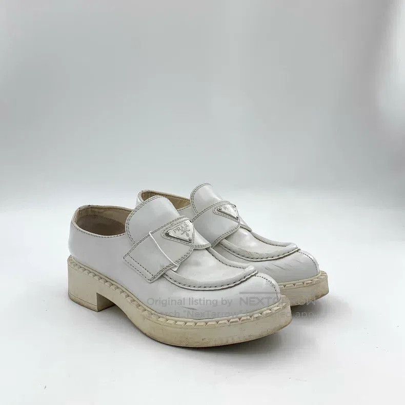 Prada Prada White triangle label casual flat loafers single shoe Size US 5.5 / IT 35.5 - 2 Thumbnail