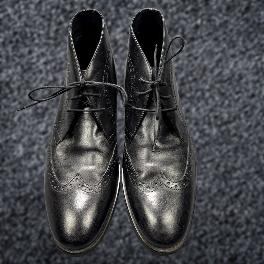 NEW Johnston & Murphy Lace Up Black Wing Tip Boots Men 11.5M Leather Dress Ankle Johnston & Murphy Steerskin Boots Chukka Ankle Cap Toe Black  main image 3