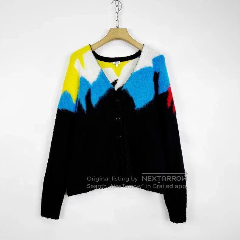 Loewe Color-blocked knitted cardigan with back leather log