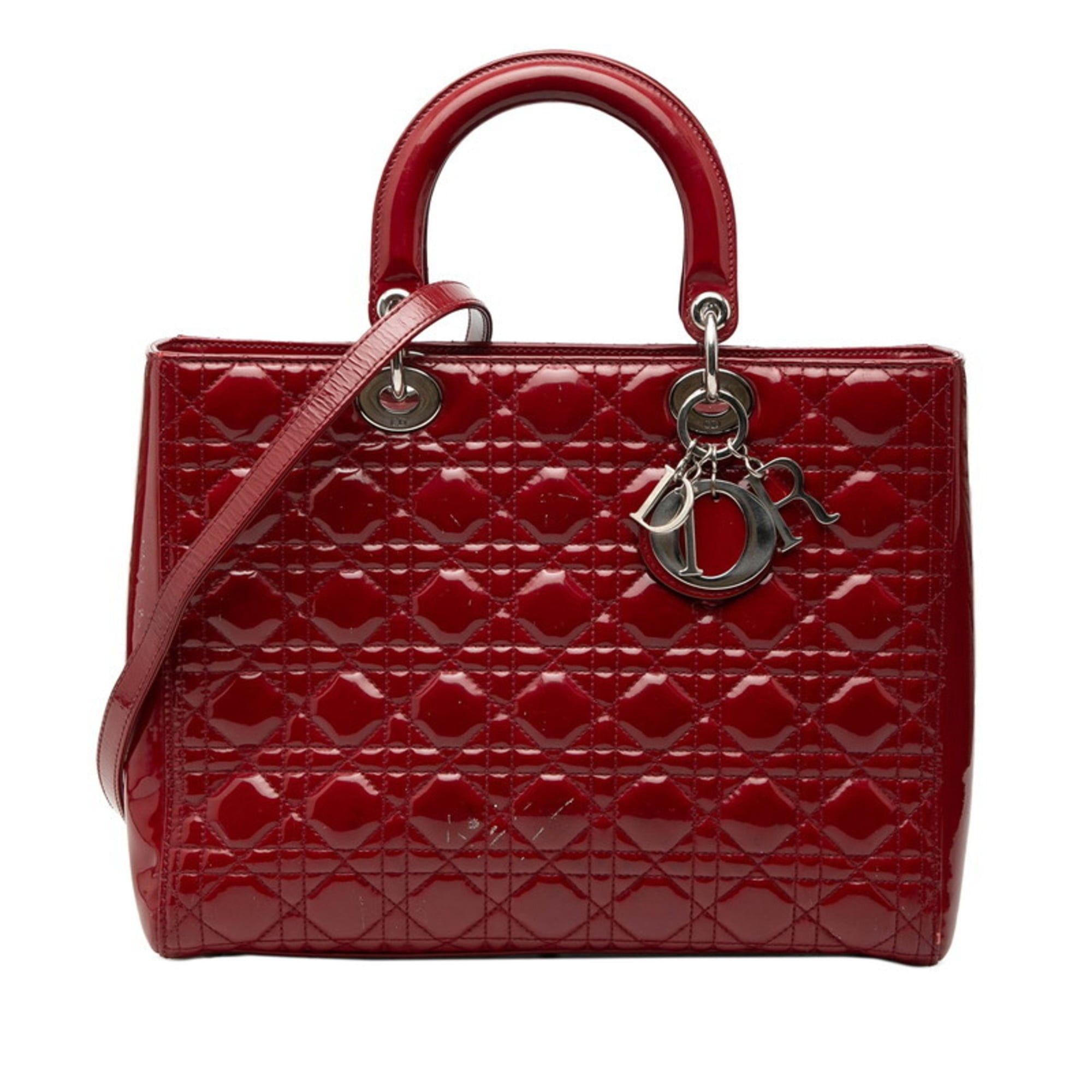 Dior Christian Dior Dior Cannage Lady Large Handbag/Shoulder Bag, 2-Way, Red Enamel, Women's, Size ONE SIZE - 1 Thumbnail