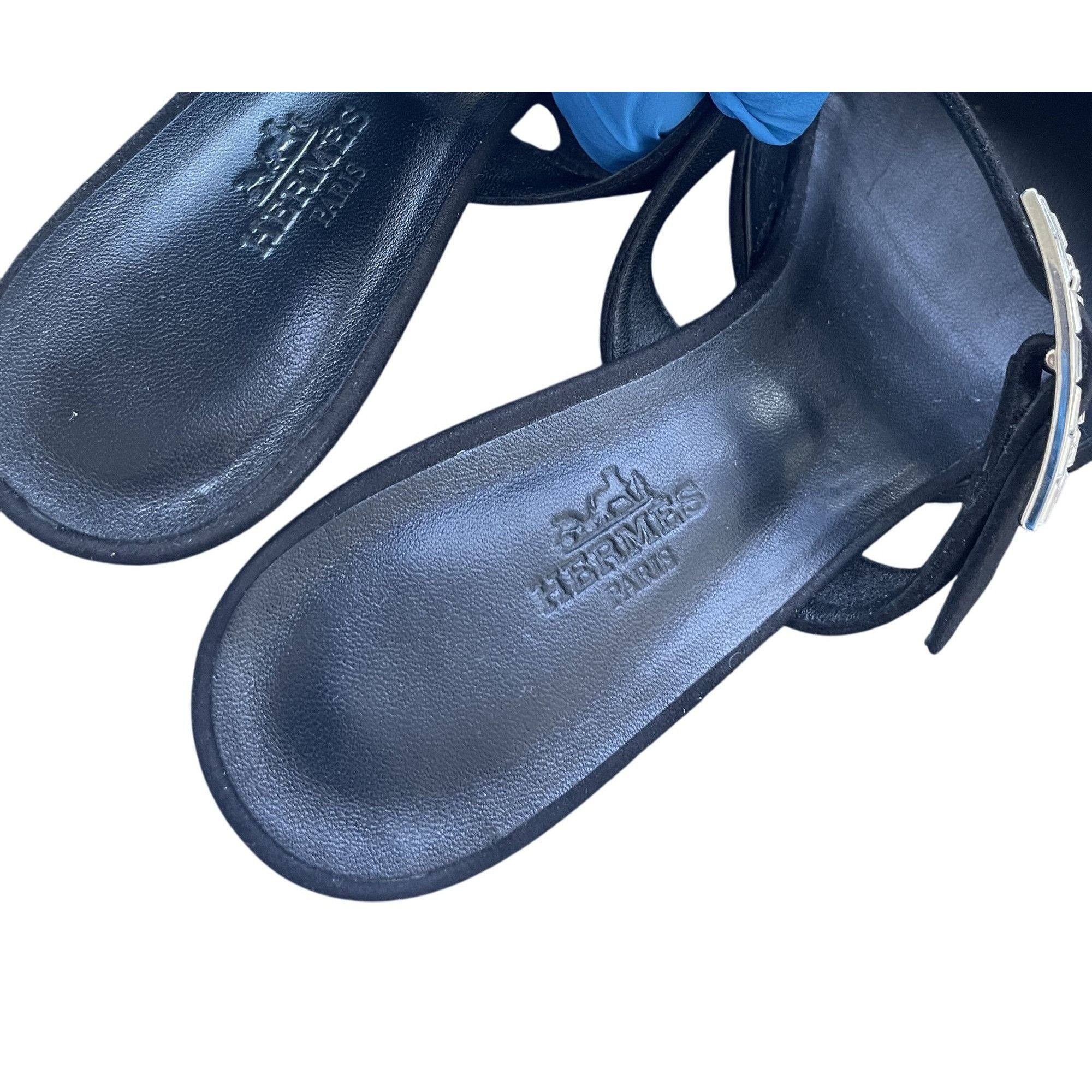 Hermes Hermès Black Suede Pointed-Toe Mules With Adjustable Crystal Size US 7.5 / IT 37.5 - 4 Thumbnail