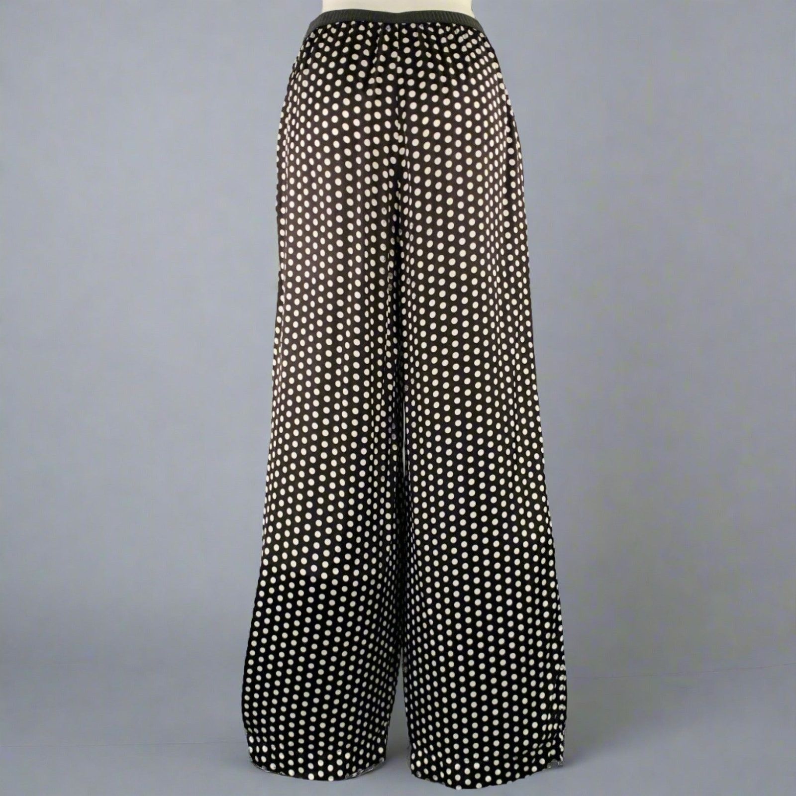 Plan C Black White Viscose Polka Dot Elastic Waistband Casual Pants Size 24" / US 00 / IT 34 - 2 Thumbnail