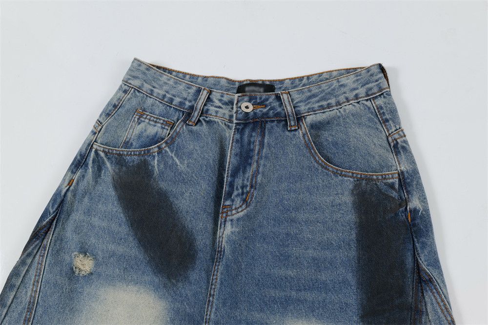Japanese Brand × Jean Punk men's wide stitching ripped ink-splashed wide-leg jeans Size US 32 / EU 48 - 4 Thumbnail