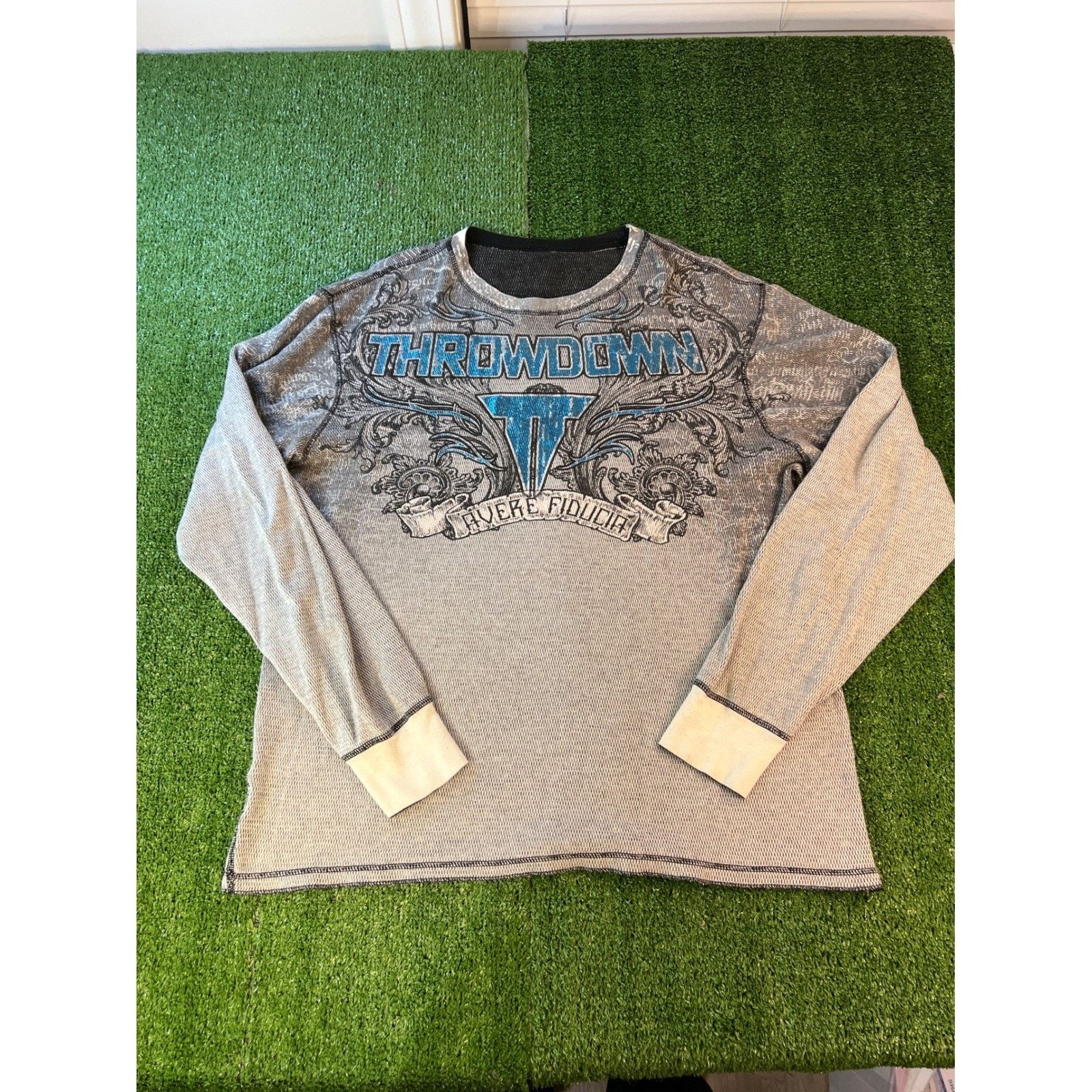 Other Throwdown Mens Longsleeve Grey MMA Graphic Waffle Knit XXL Size US XXL / EU 58 / 5 - 1 Thumbnail