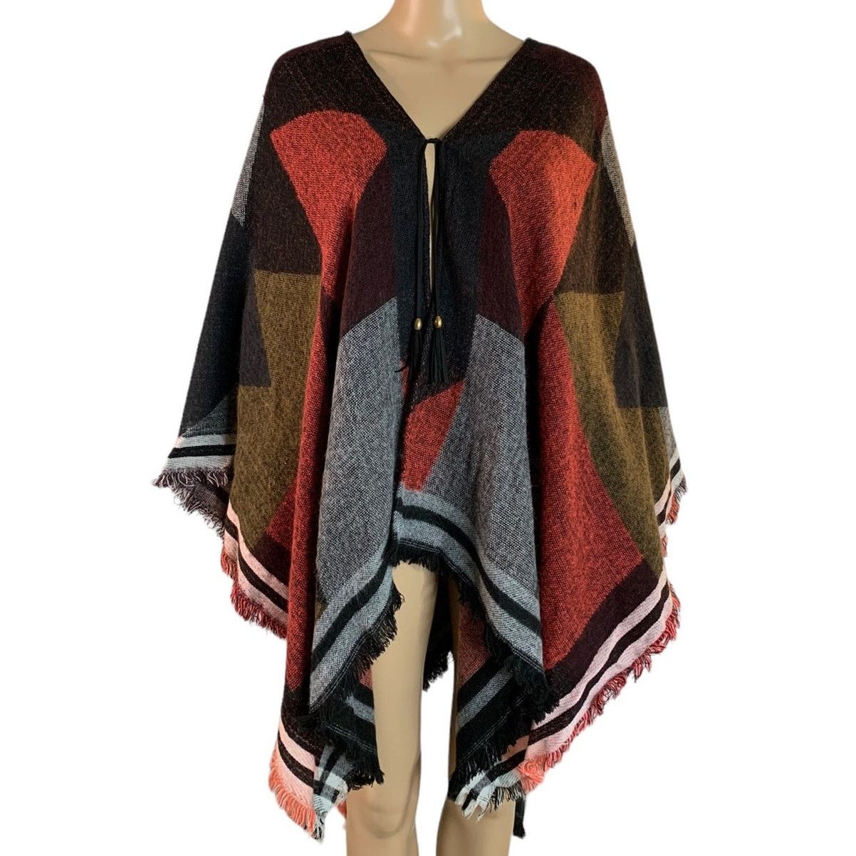 Other Marc New York Poncho Buffalo Plaid Cardigan Tassel & Fringes Size ONE SIZE - 3 Thumbnail