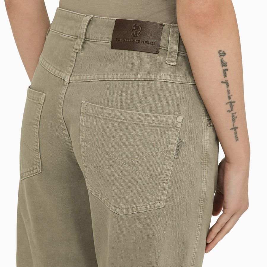 Brunello Cucinelli o1d2blof0824 Sfari Regular Cotton Trouser in Green Size 28" / US 6 / IT 42 - 5 Thumbnail