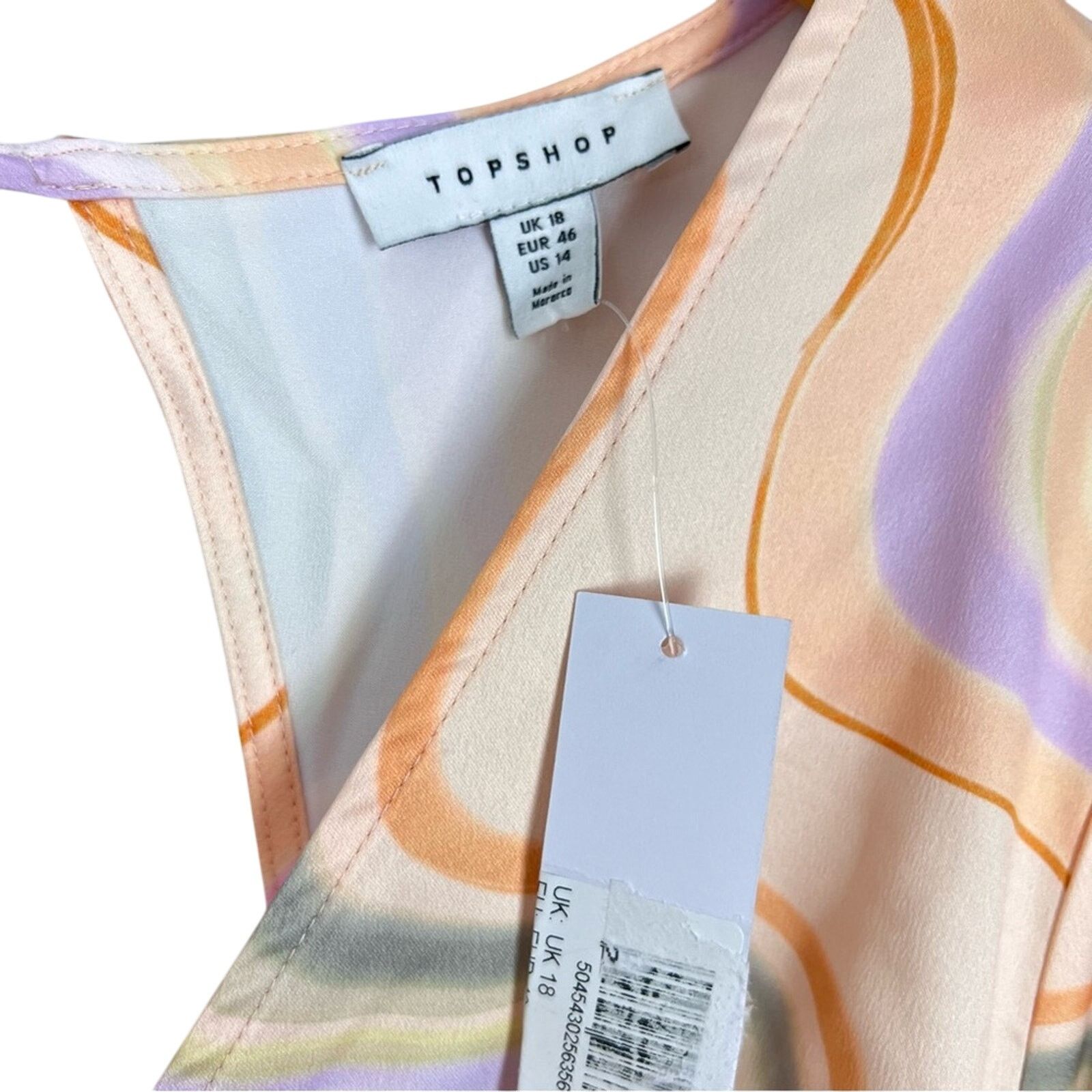 Topshop NWT Topshop Retro Satin Cutout Midi Dress Marble Pastel 14 Size XL / US 12-14 / IT 48-50 - 6 Thumbnail