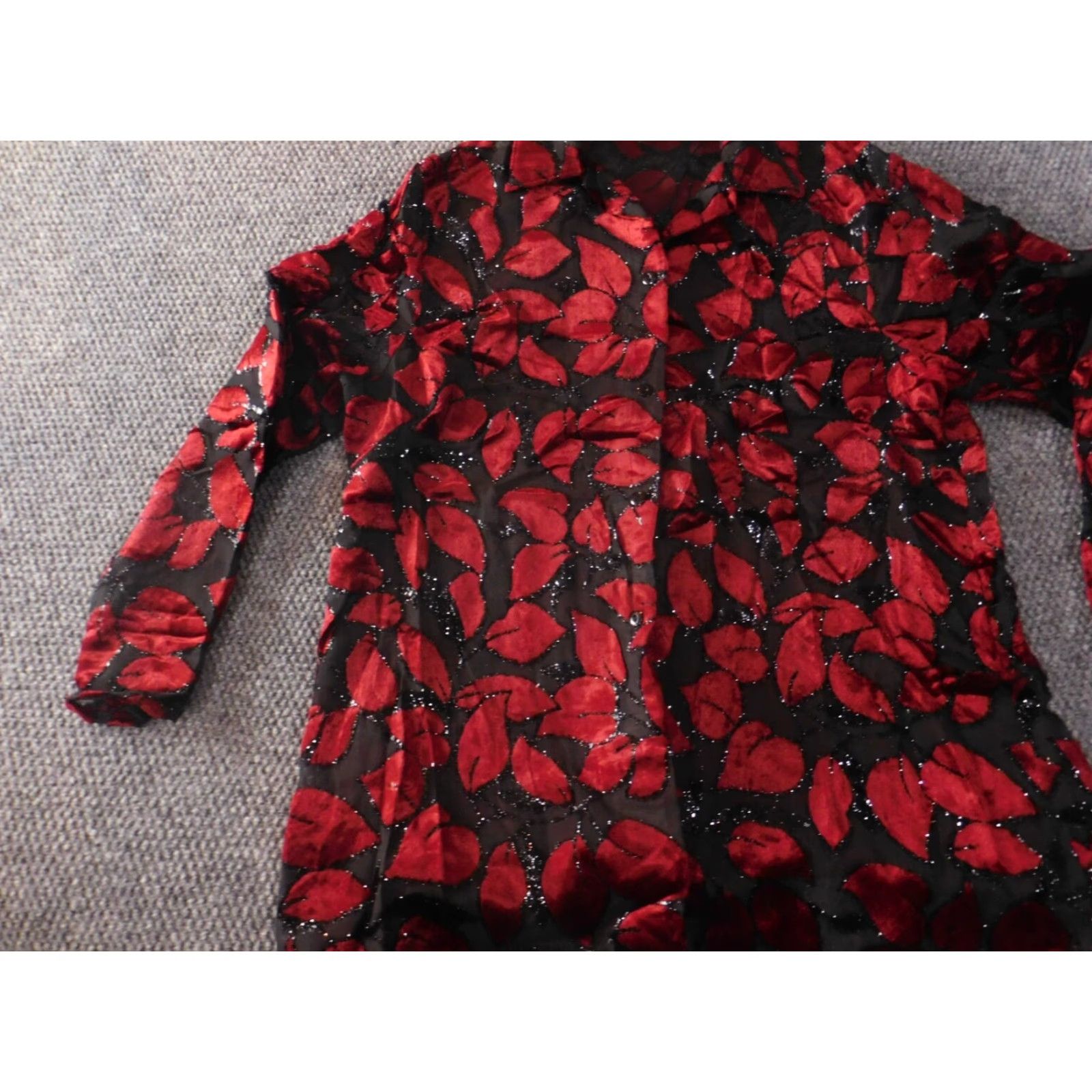 Vintage Miss California Blouse Womens XL Red Sheer Floral Button Down Collared Lightweight Polyester Rayon Casual Regular Size XL / US 12-14 / IT 48-50 - 2 Thumbnail