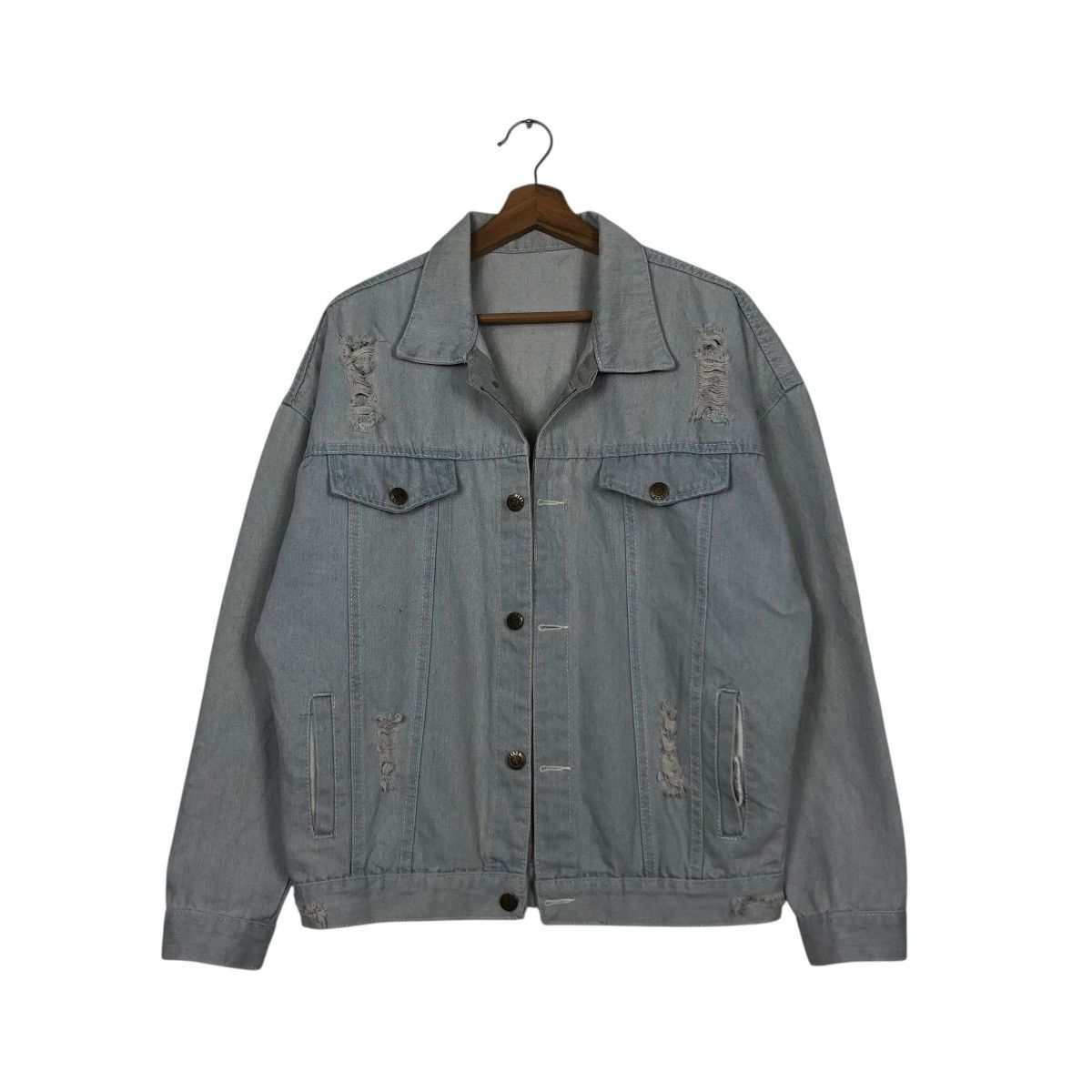 Japanese Brand 🔥VINTAGE DENIM JACKET BIKER UNBRANDED BIG LOGO BACK HIT Size US M / EU 48-50 / 2 - 3 Thumbnail