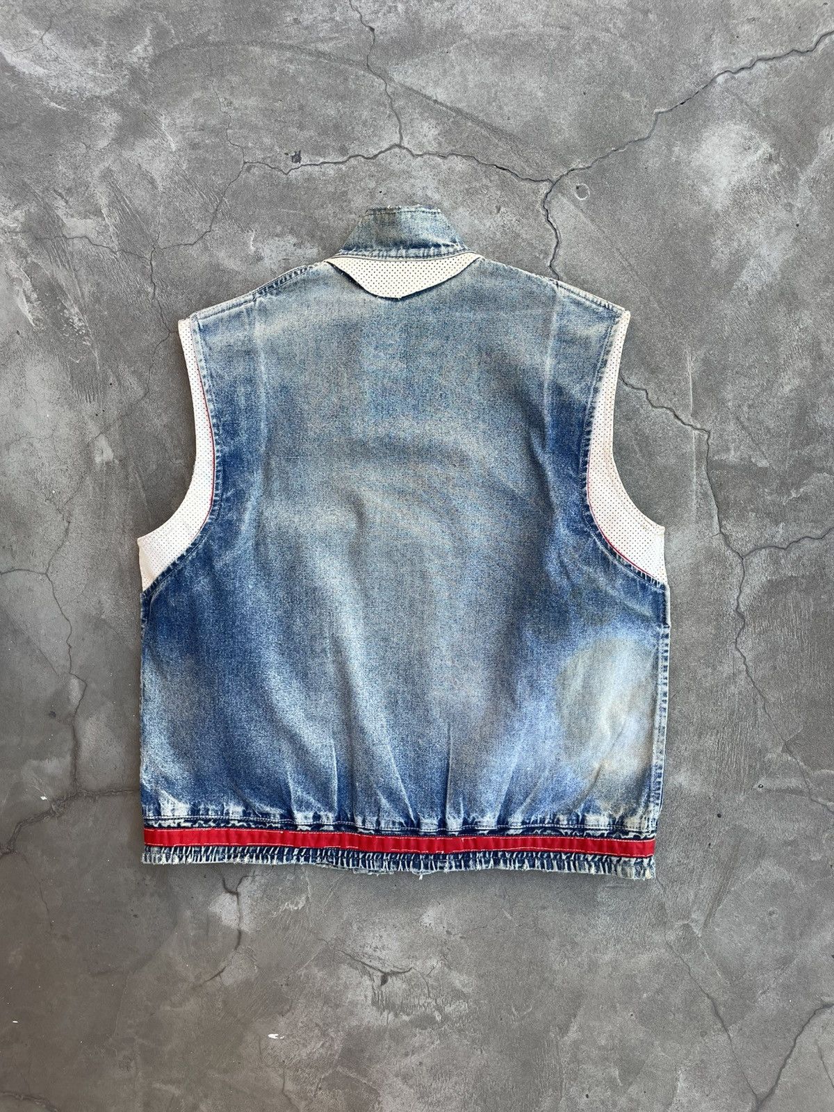 Vintage 1970s Leather Vest On Riri Zipper, Stonewashed Denim- Wescot Size US L / EU 52-54 / 3 - 7 Thumbnail