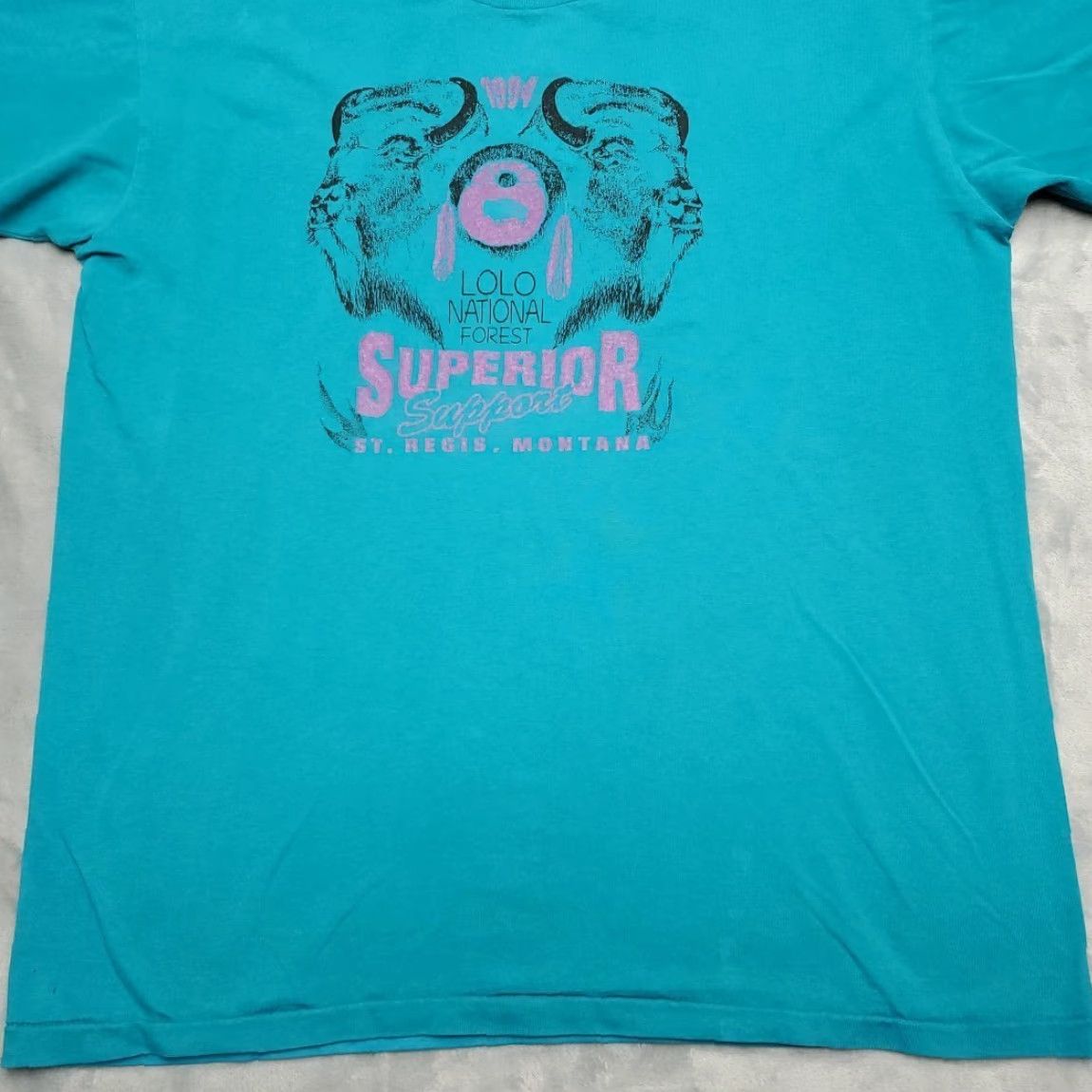 Vintage VINTAGE Oneita T Shirt L Lolo Forest superior St Regis MT 90s Single Stitch Fire Bison Mens L Green Solid Crew Neck Cotton Blend Jersey Graphic Print Size US L / EU 52-54 / 3 - 2 Thumbnail