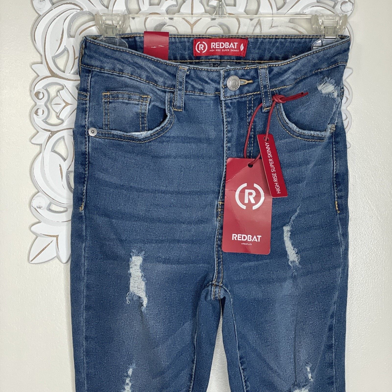 Other REDBAT 6 Blue Jeans Distressed Denim High Rise Skinny NWT Size 24" / US 00 / IT 34 - 4 Thumbnail