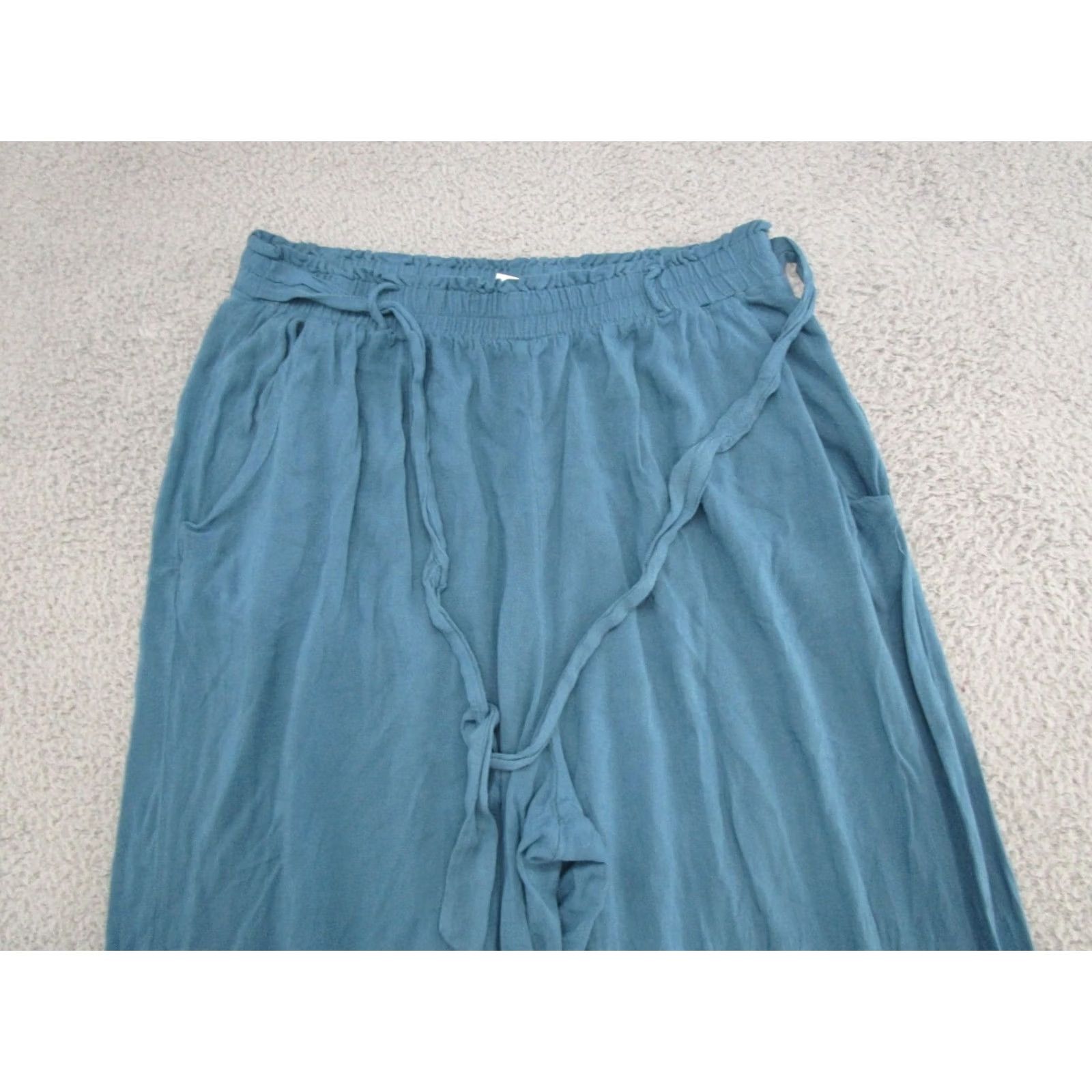 Vintage LuLaRoe Blue Belted Wide Leg Pants Elastic Waist Size Large Beach Lounge Womens Pants Size 36" / US 14 / IT 50 - 3 Thumbnail