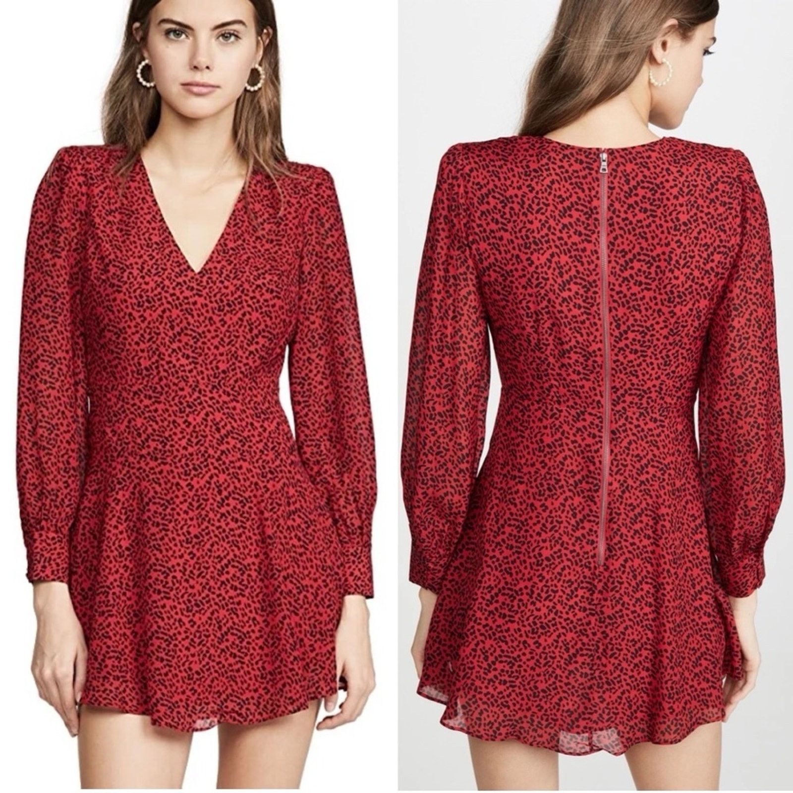 Alice + Olivia ALICE OLIVIA Red Black Polka Dot Silky VNeck Mini Dress 12 Size XL / US 12-14 / IT 48-50 - 13 Thumbnail