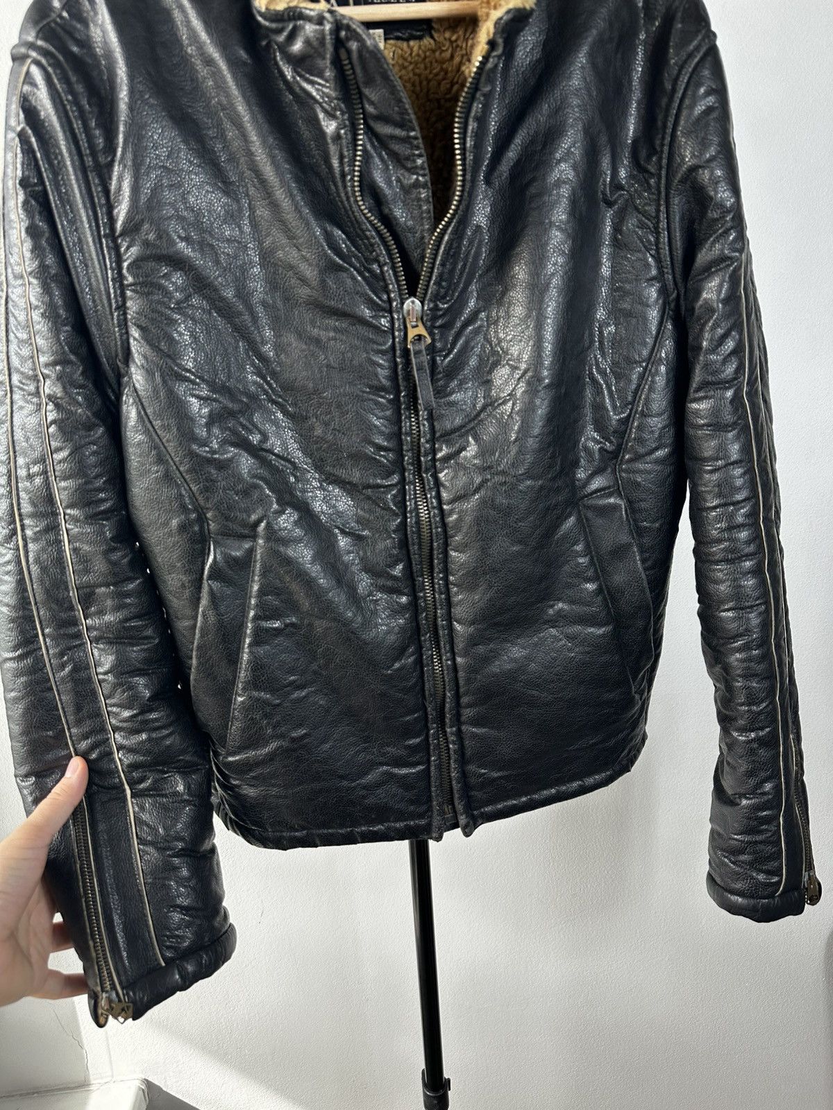 Emporio Armani Armani Jeans Faux Leather Shearling Bomber Jacket Black Fur Size US L / EU 52-54 / 3 - 6 Thumbnail