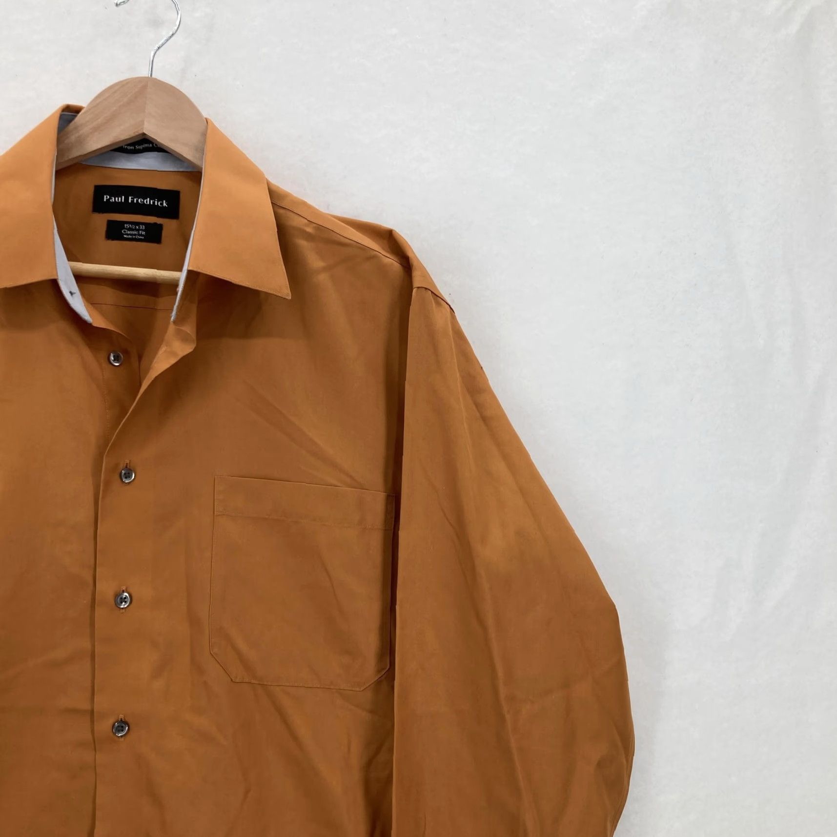 Vintage Paul Fredrick Shirt Mens 15.5 x 33 Bronze Non Iron Supima Cotton Classic Fit NWT Dress Shirt Long Sleeve Belted Cuff Size US L / EU 52-54 / 3 - 2 Thumbnail
