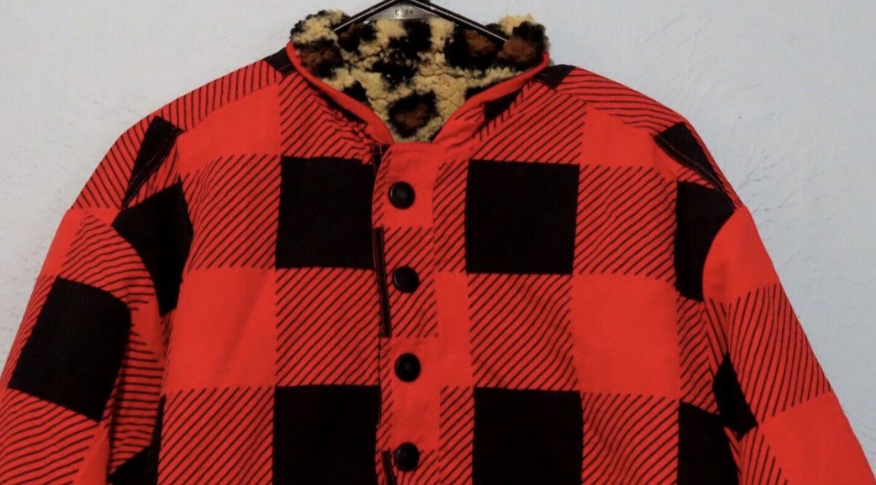 Vintage Simply Southern Buffalo plaid pull over w/Leopard fleece Size M / US 6-8 / IT 42-44 - 2 Thumbnail