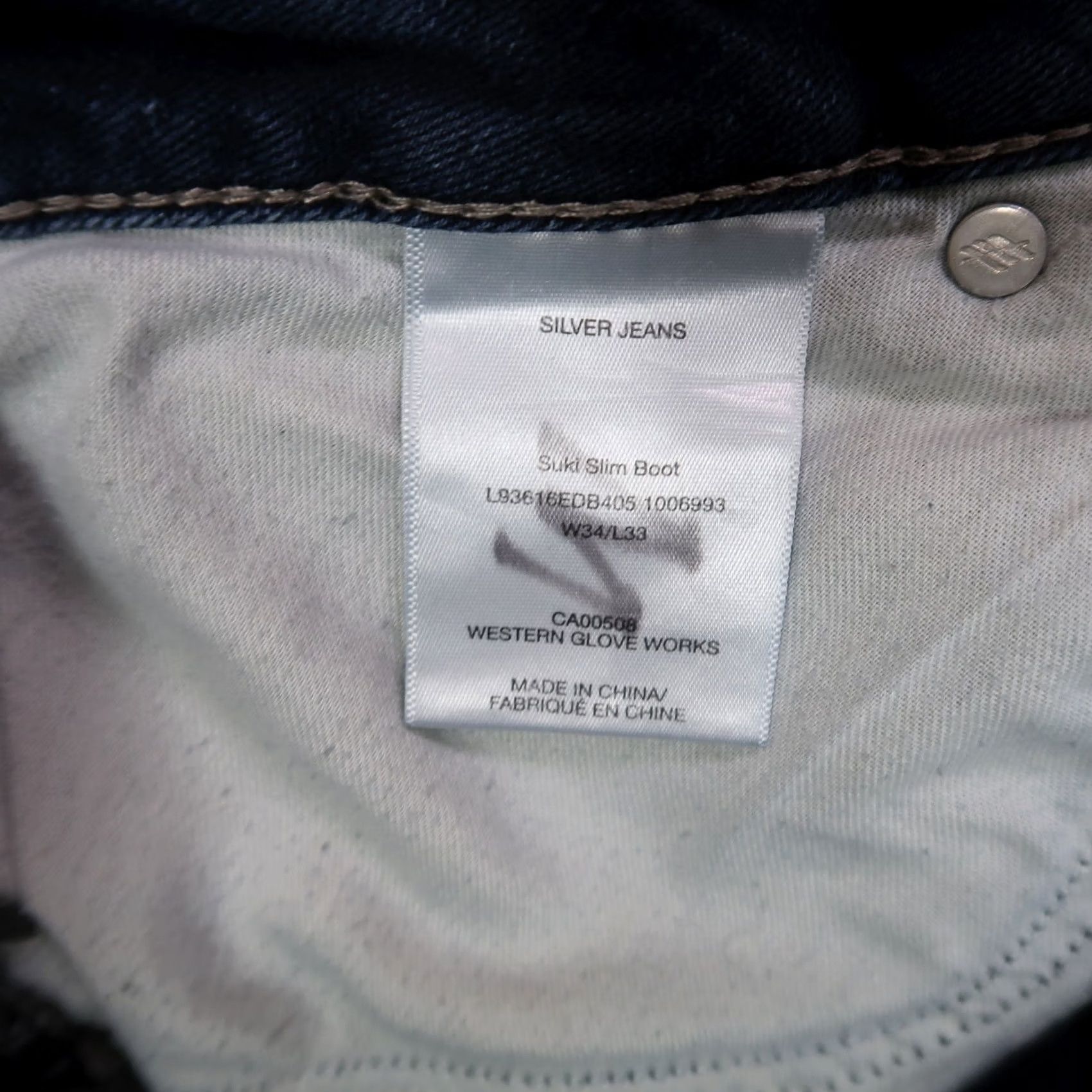 Silver Jeans Co. VINTAGE Silver Suki Mid Slim Bootcut Jeans Women 34x33 Blue Denim Pants Stretch Jeans Womens 34x33 Blue Denim Boots Cut Slim fit Size 24" / US 00 / IT 34 - 4 Thumbnail