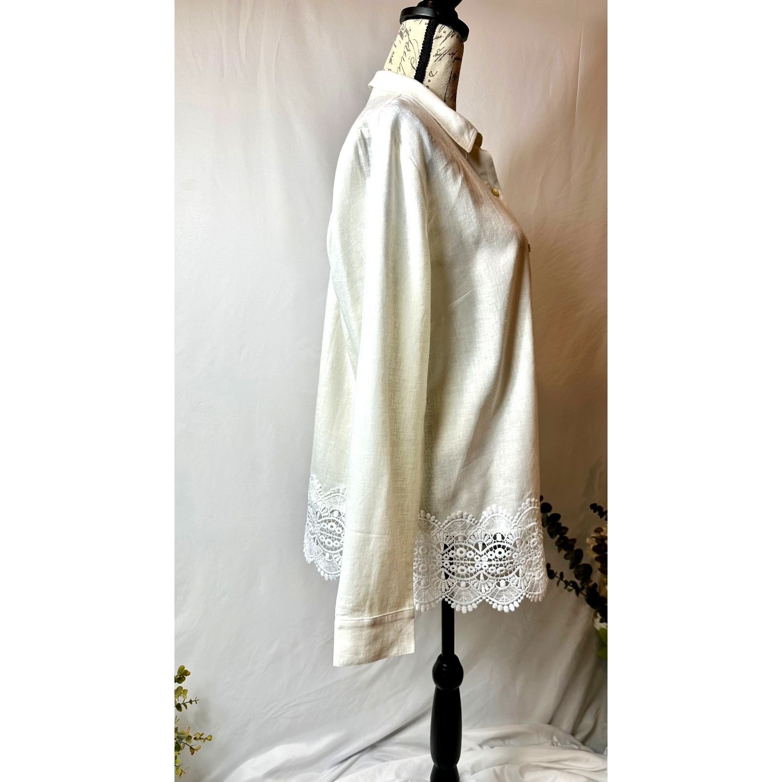 Other Susan Graver Cross-Dyed Linen Blend Button Shirt Cream M Size M / US 6-8 / IT 42-44 - 11 Thumbnail