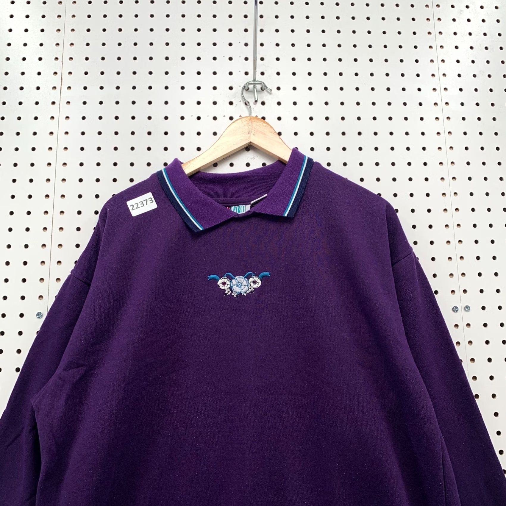 ESPIRIT VINTAGE Bolo Shirt Womens XL Purple Spirit Collared Sweatshirt Embroidered Floral Size XL / US 12-14 / IT 48-50 - 6 Thumbnail