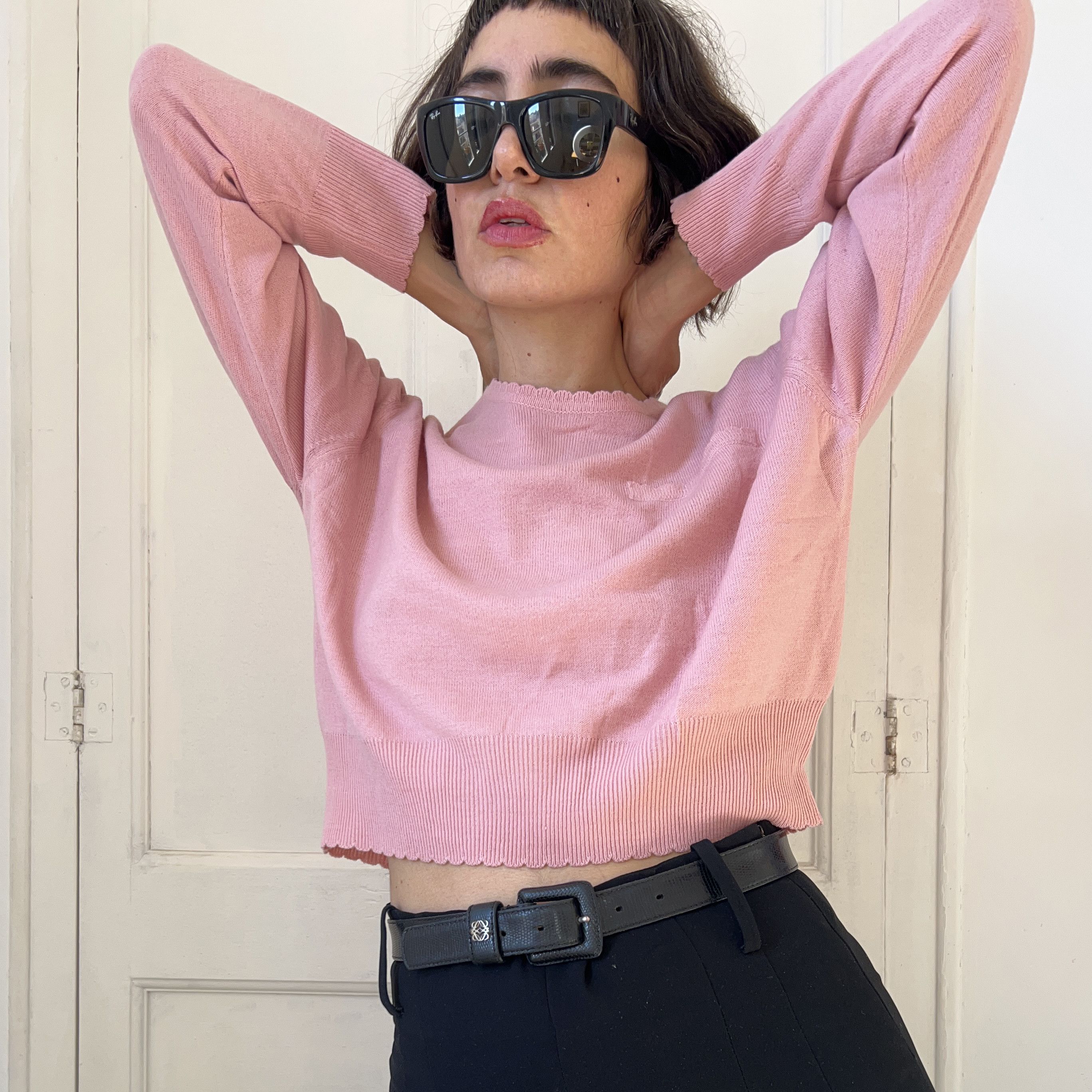 Vintage Vintage 90s Pink Cropped Coquette Sweater Size XL / US 12-14 / IT 48-50 - 5 Thumbnail