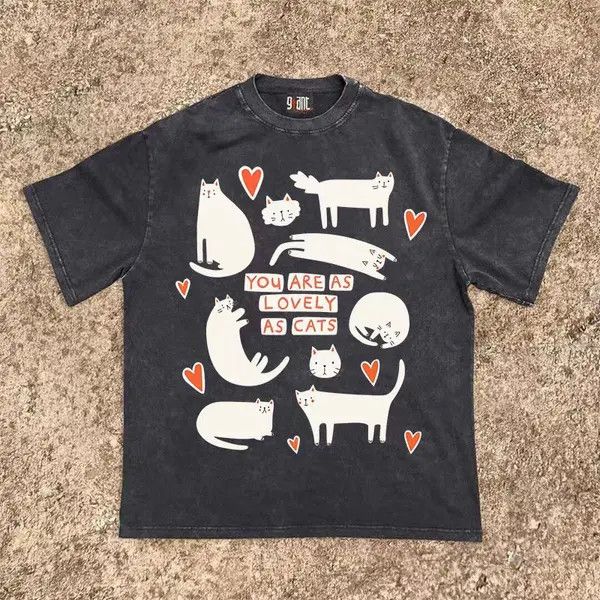 Vintage Honjoh x Junna Black Loose Cat Print Short Sleeve T-Shirt Size US M / EU 48-50 / 2 - 2 Thumbnail