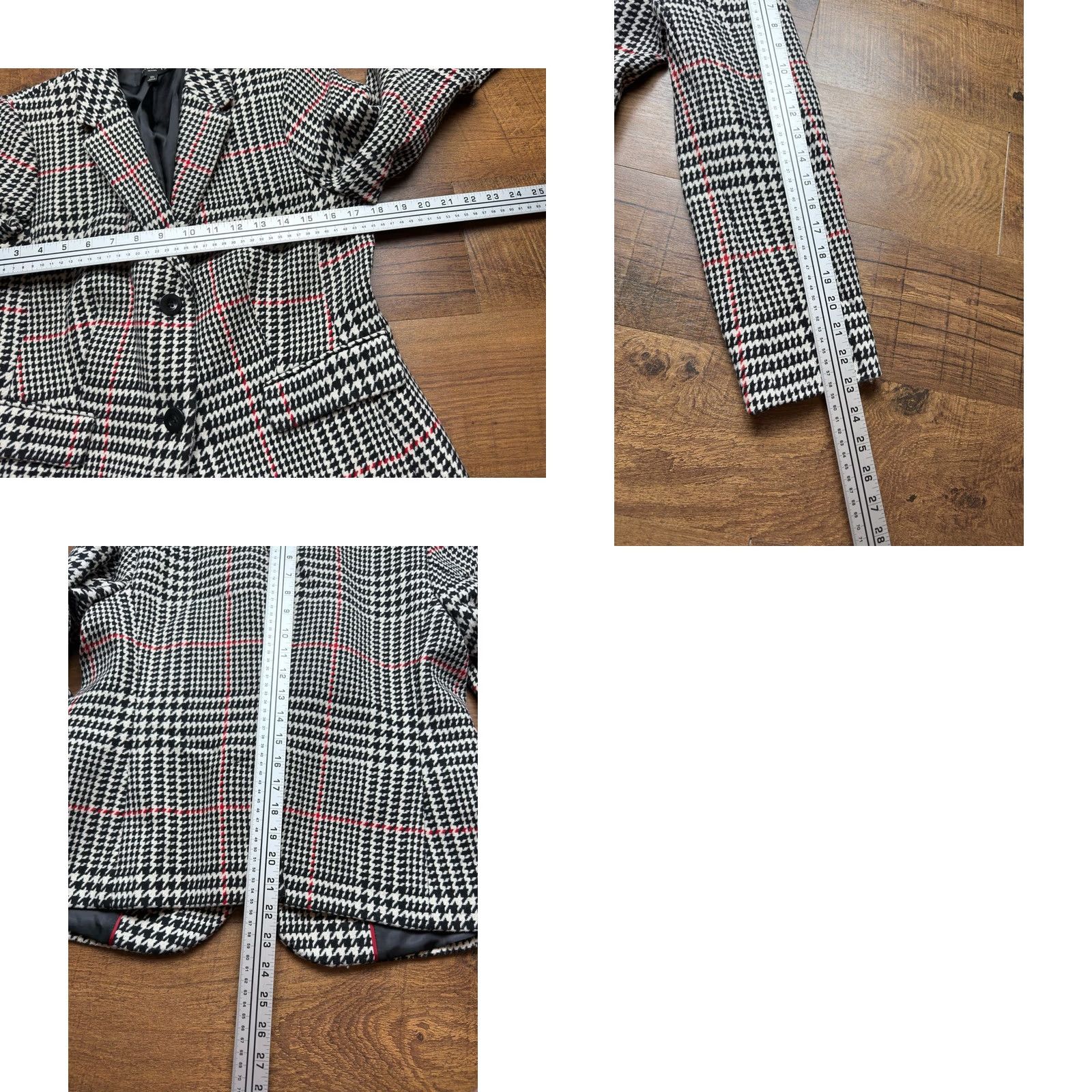 Talbots Talbots Sport Coat Houndstooth White Black Red Glen Check Wool Blazer 10P Petite Women’s Jacket Single-Breasted Notch Lapel Two-Button Lined Size L / US 10 / IT 46 - 8 Thumbnail