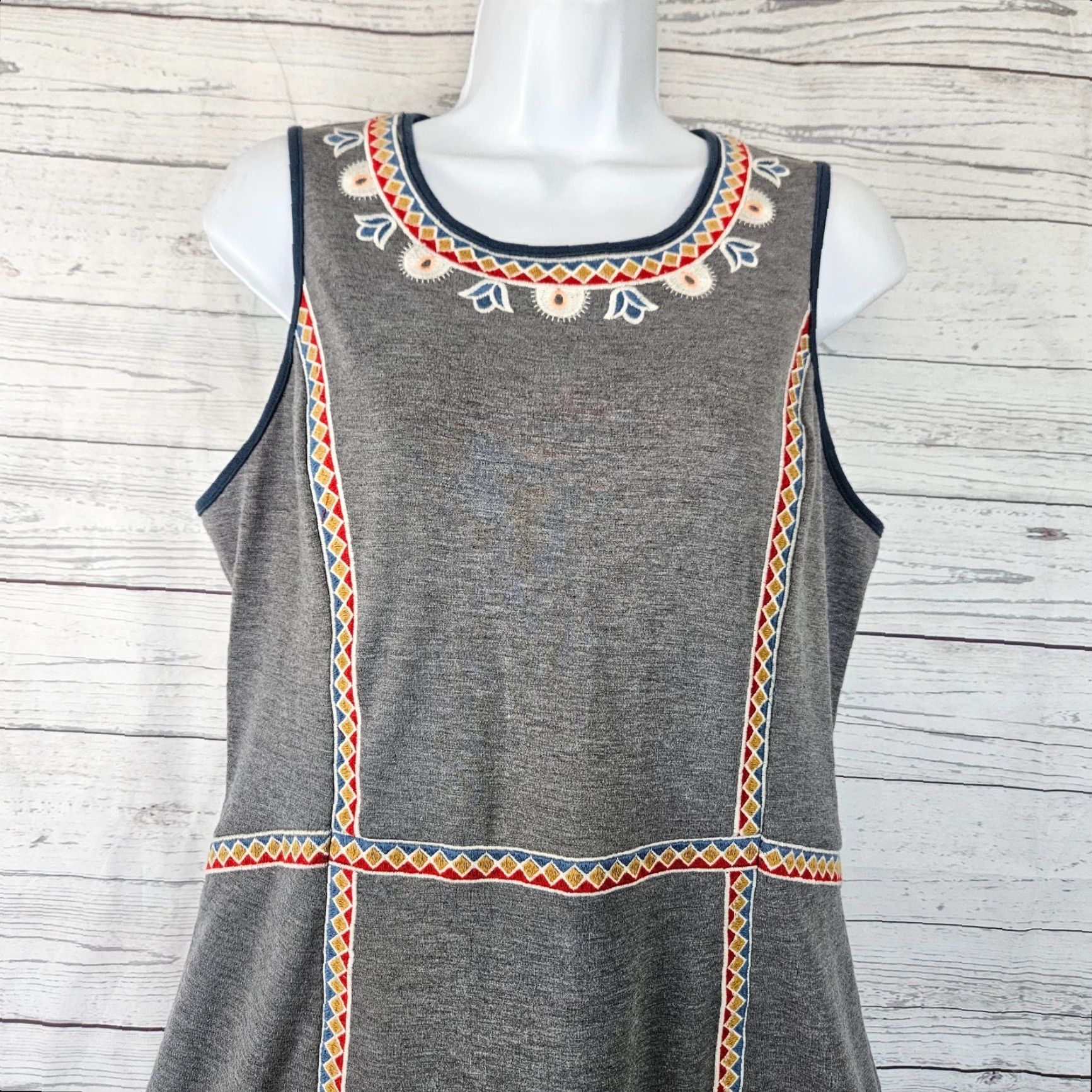 Vintage Pixley Aurelia Dress Womens L Gray Embroidered Sleeveless A-Line Shirt? Size L / US 10 / IT 46 - 2 Thumbnail