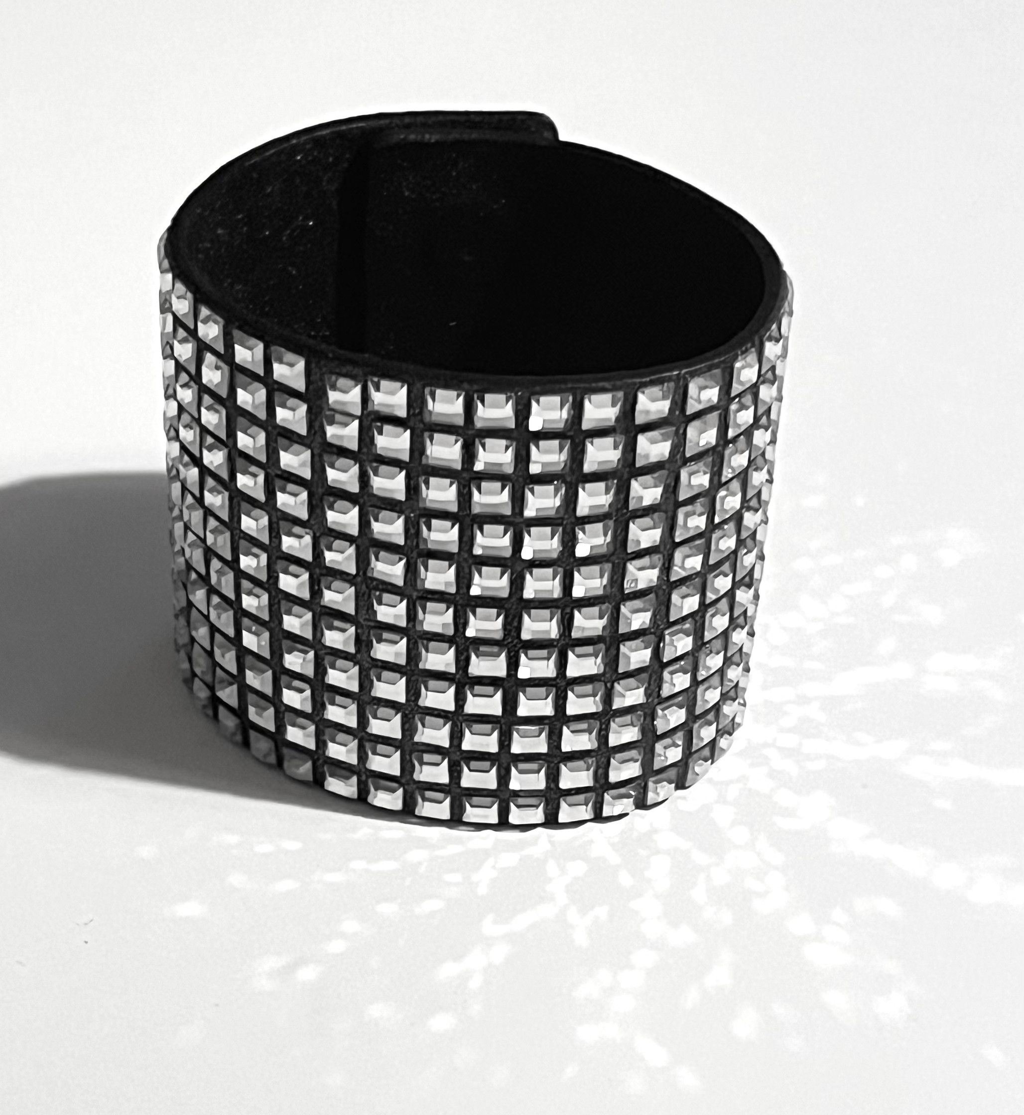 Balmain Crystal & Leather Cuff Bracelet
