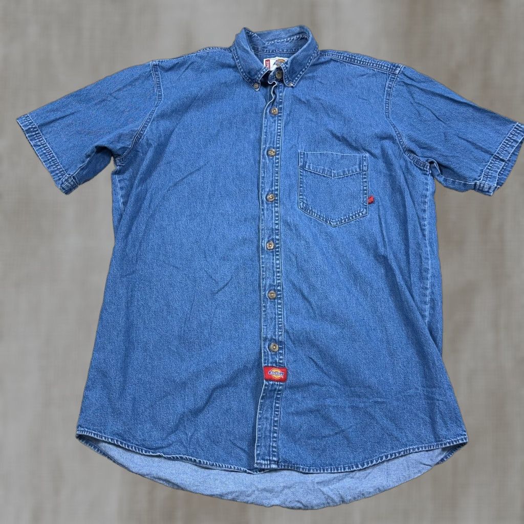 Dickies Dickies Shirt Men Large Blue Denim Button Up Workwear Pocket Indigo Adult Size US L / EU 52-54 / 3 - 1 Thumbnail