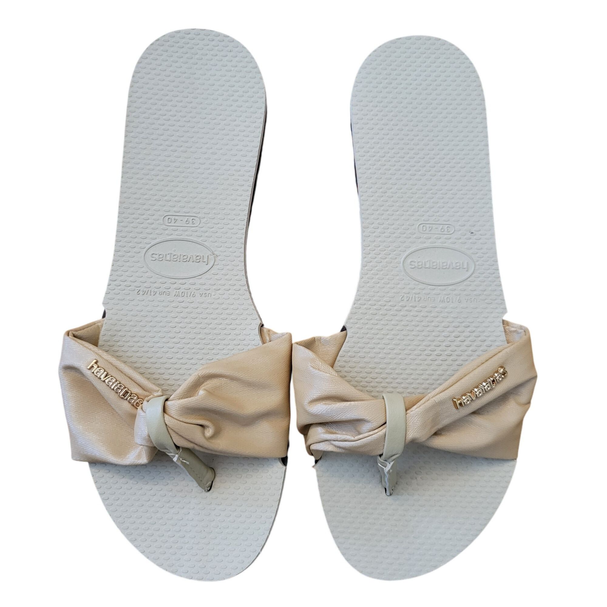 Vintage Havaianas Beige Bow Slide Sandals 9/10W Flip Flops Summer Sa Size US 10 / IT 40 - 2 Thumbnail