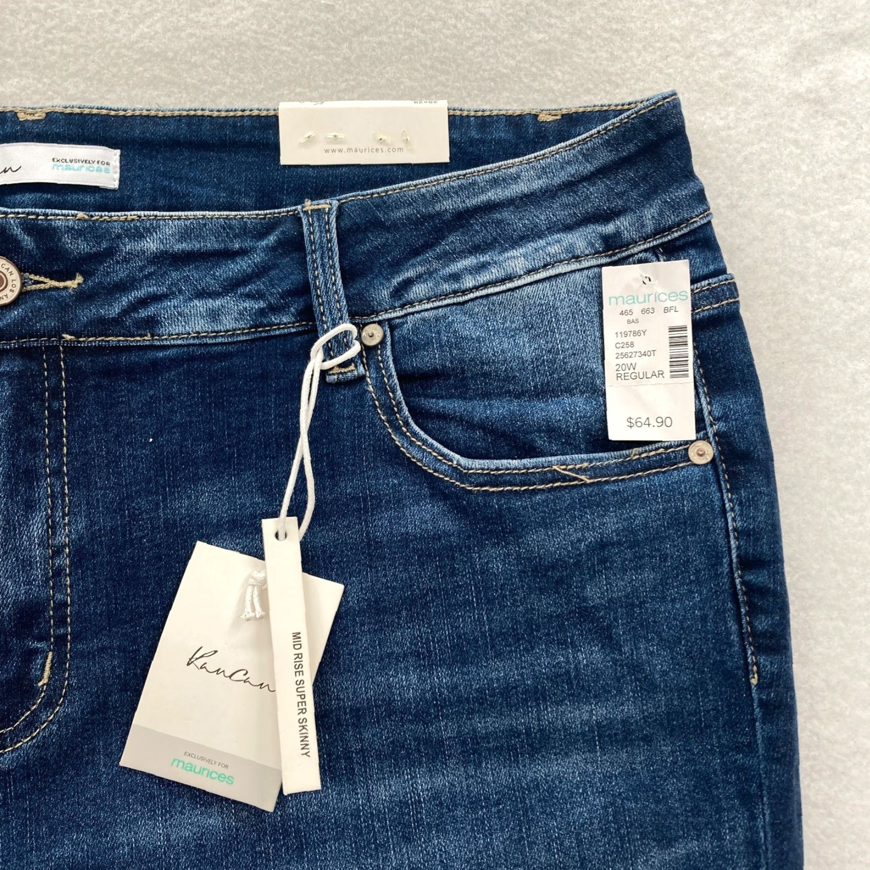 Vintage KanCan Jeans Women's Plus 20 Skinny Dark Leopard Backed Destructed 5-Pocket Denim NWT Blue Dark 29 In Inseam Slim High Rise, NWT Size 42" / US 20 - 4 Thumbnail