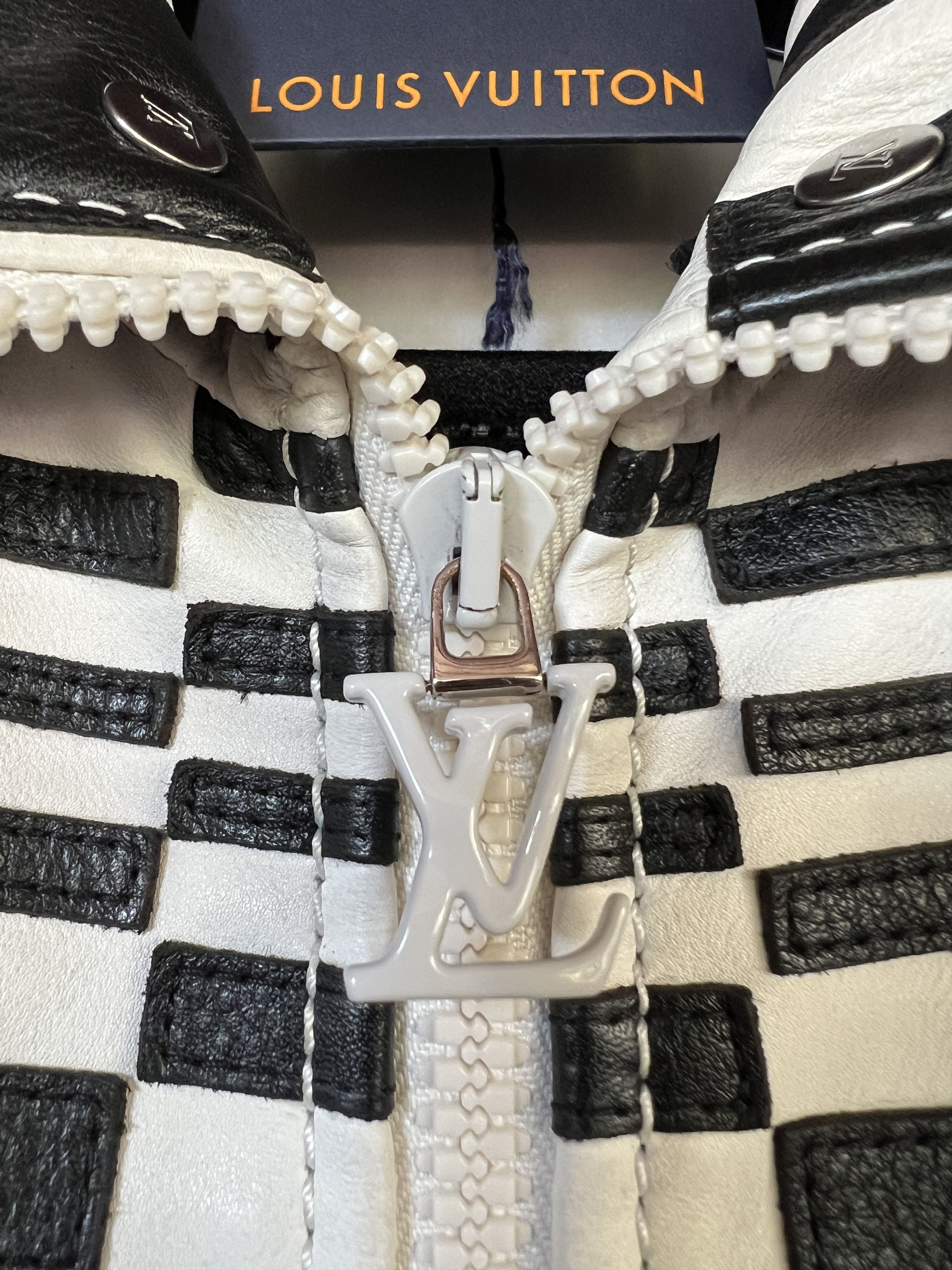 SS21 RUNWAY CHECKER PATCHWORK LEATHER BIKER JACKET SZ 46