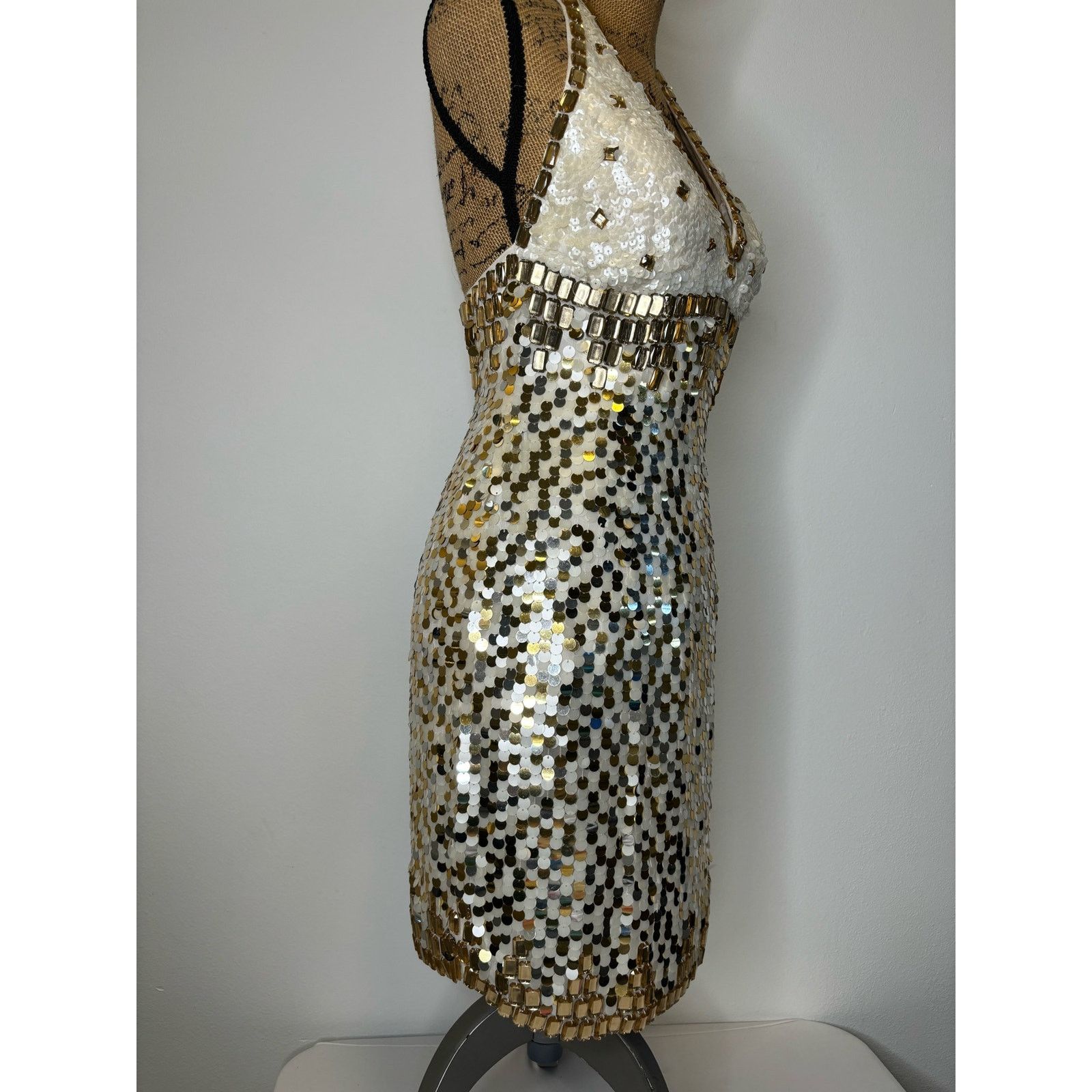 Jovani gold, silver white sequin beaded dress - wpequipmentugltd.com