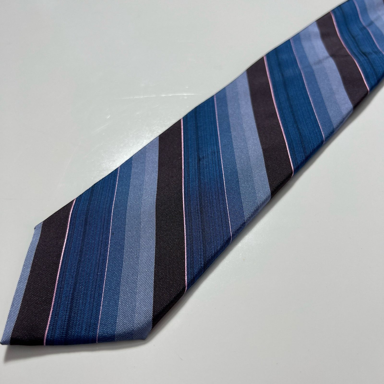 Valentino Valentino Mens Tie Blue Grey 100% Silk Woven Striped Necktie Size ONE SIZE - 1 Thumbnail